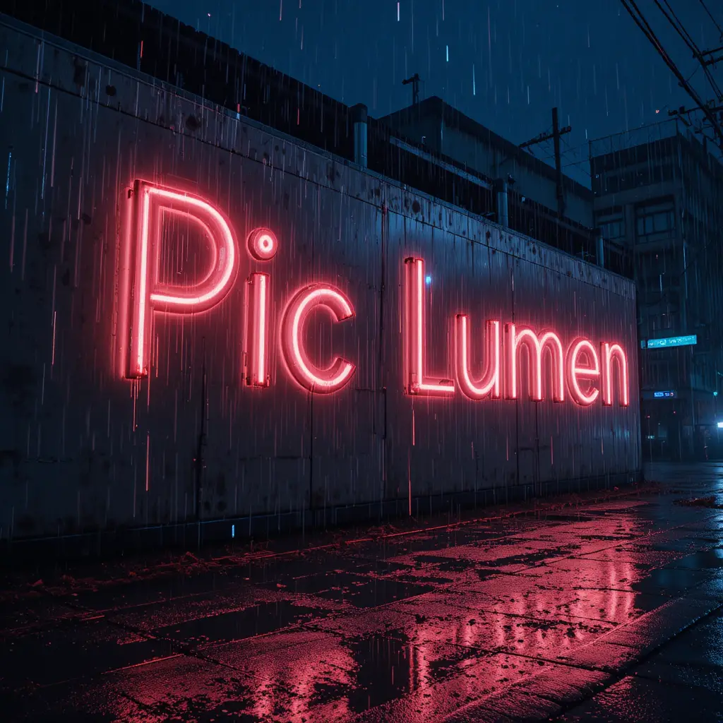 雨夜牆面上發光的霓虹 Pic Lumen 文字