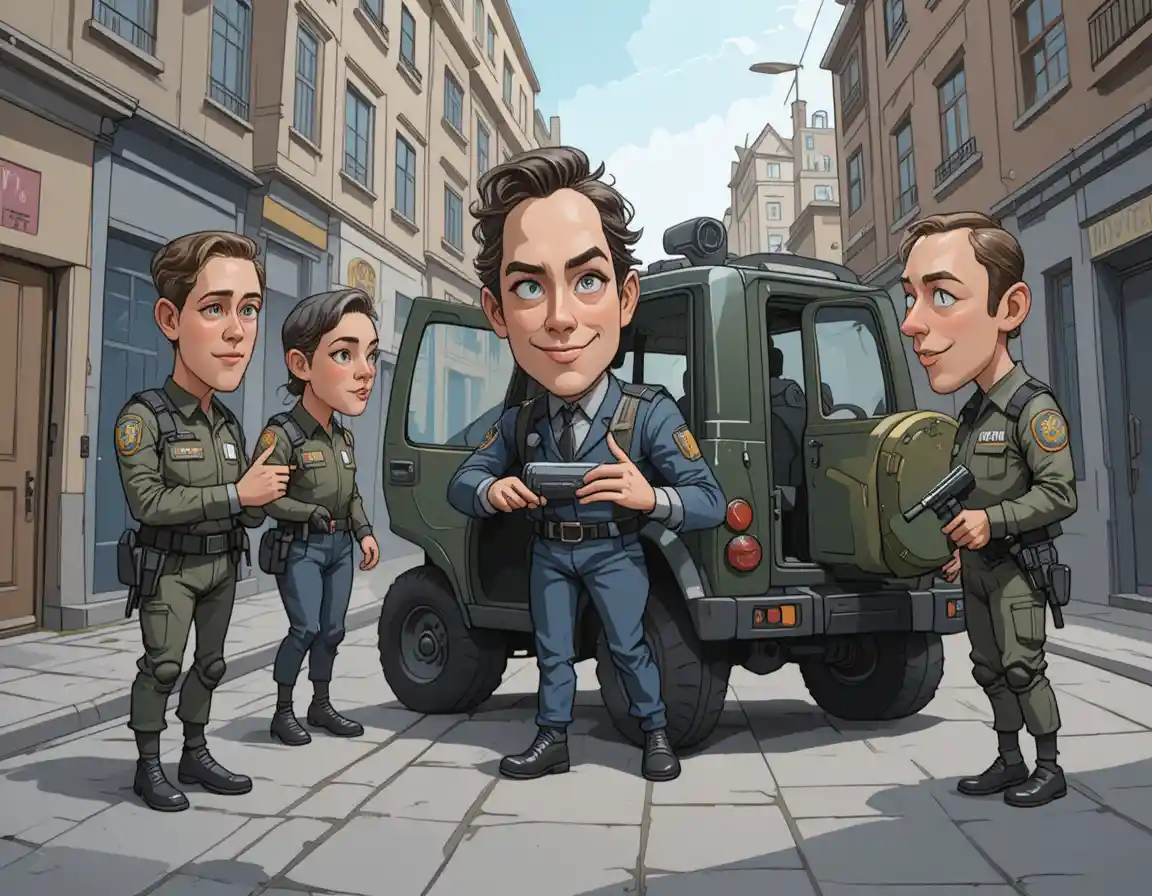 Special forces SUV stopping in the middle of a street