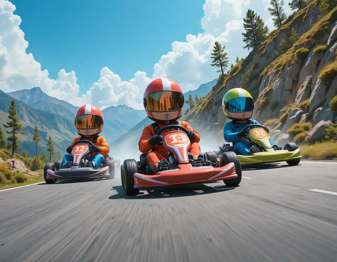 Kart da drift in corsa su una tortuosa strada di montagna