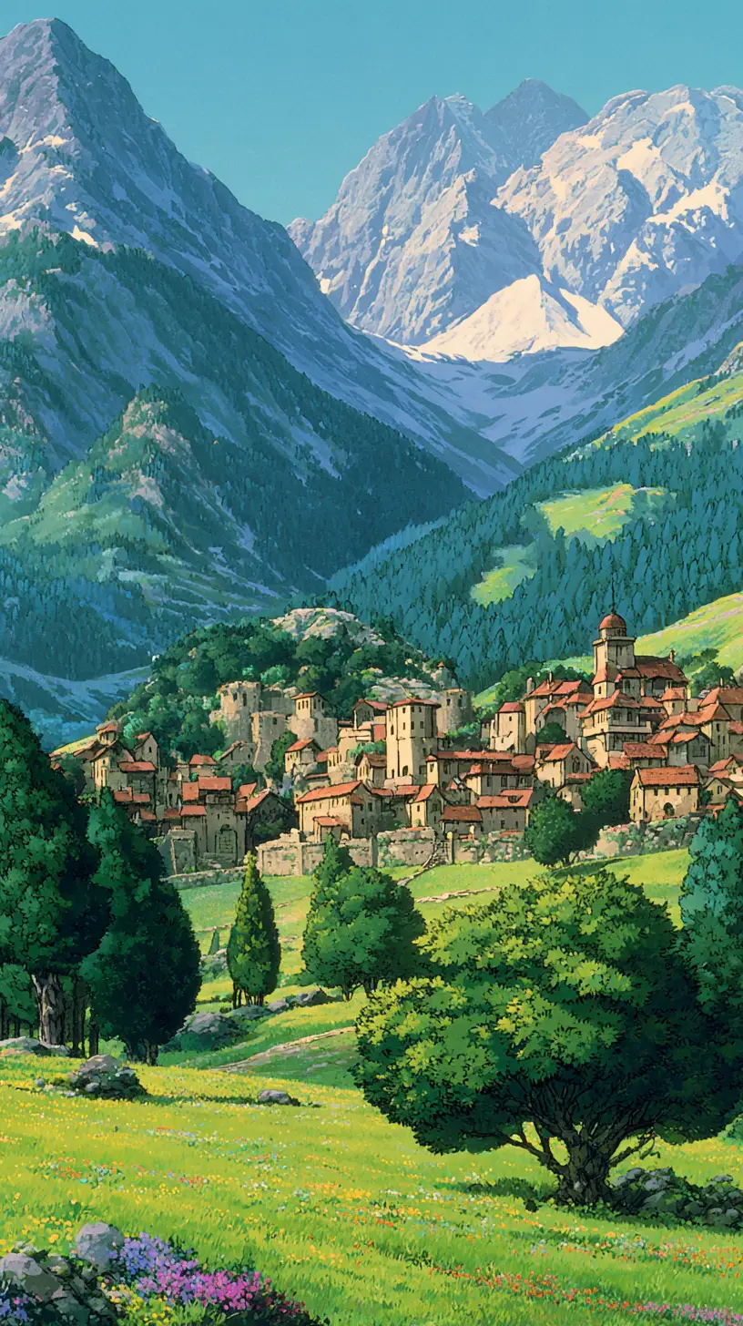 Serene Medieval Village Within Warm Walled Town Meadow