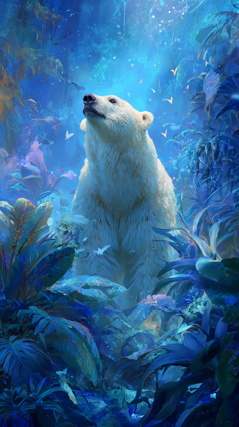 夢幻奇幻森林中的威嚴北極熊