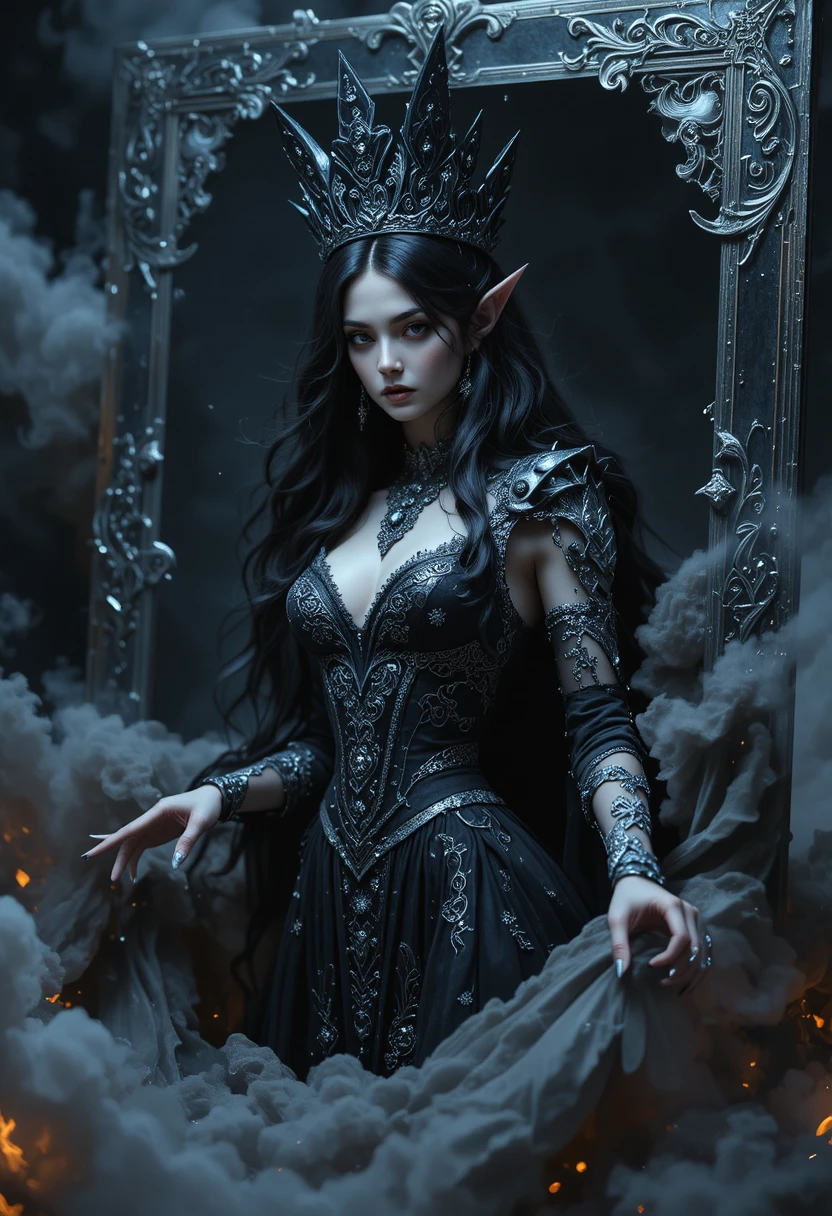 Reine dark fantasy sortant d’une carte de pique brisée