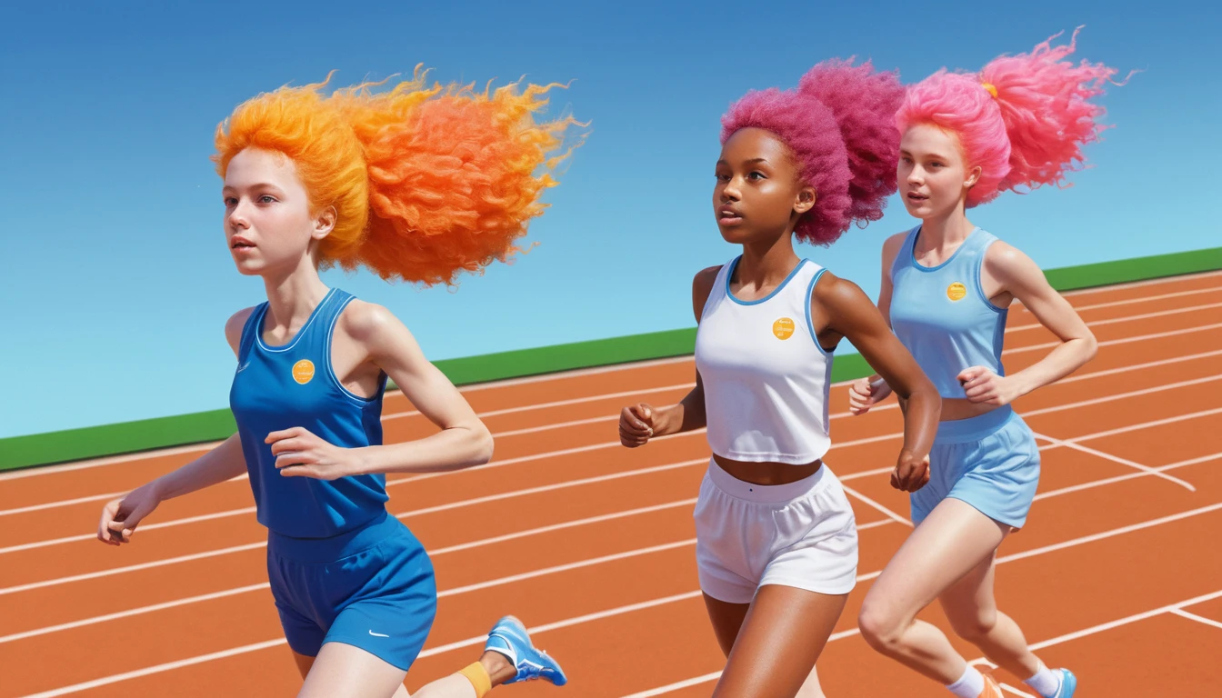 Girls playing track and field on a Venus inspired world