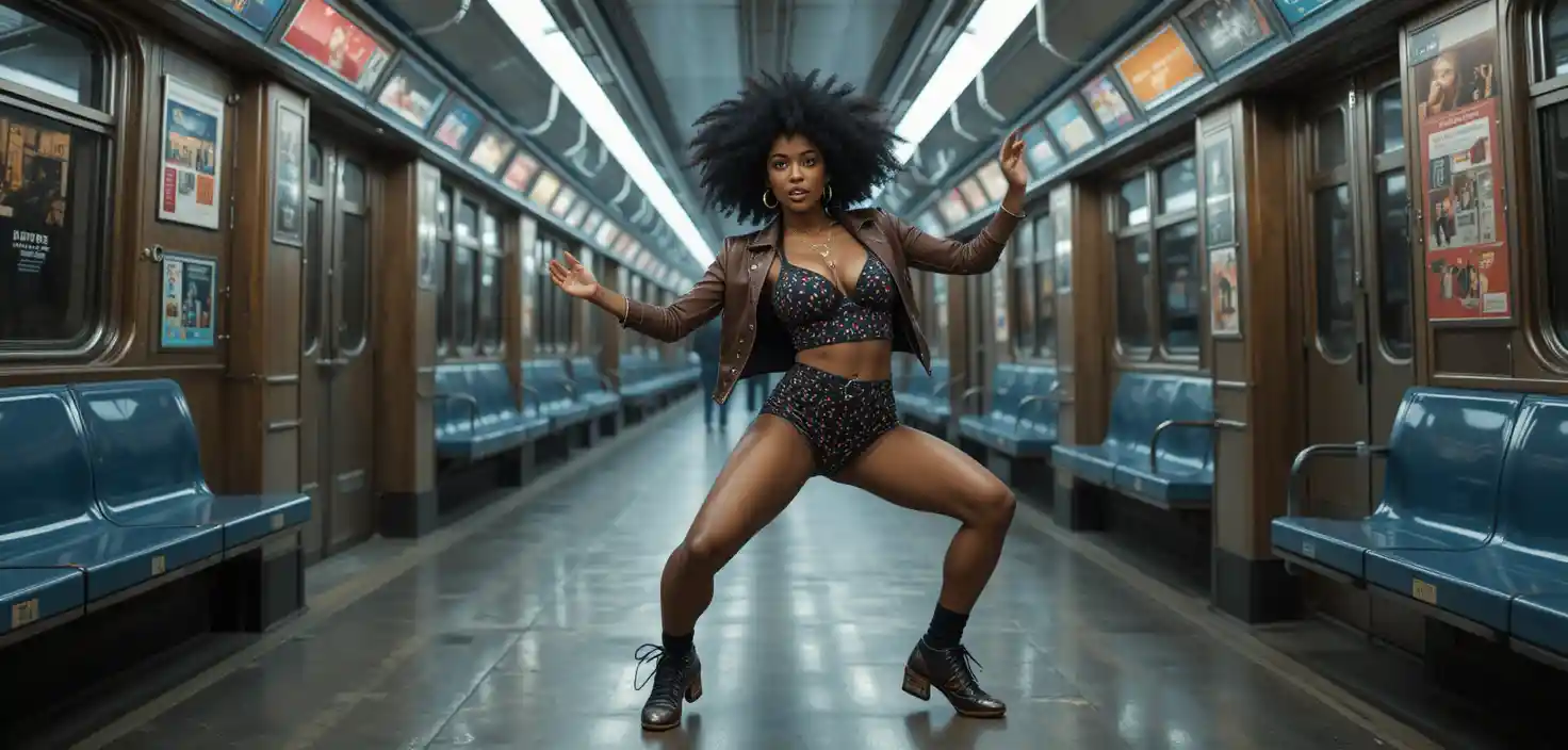 ニューヨークの地下鉄駅でブレイクダンスを踊るアフリカ系女性