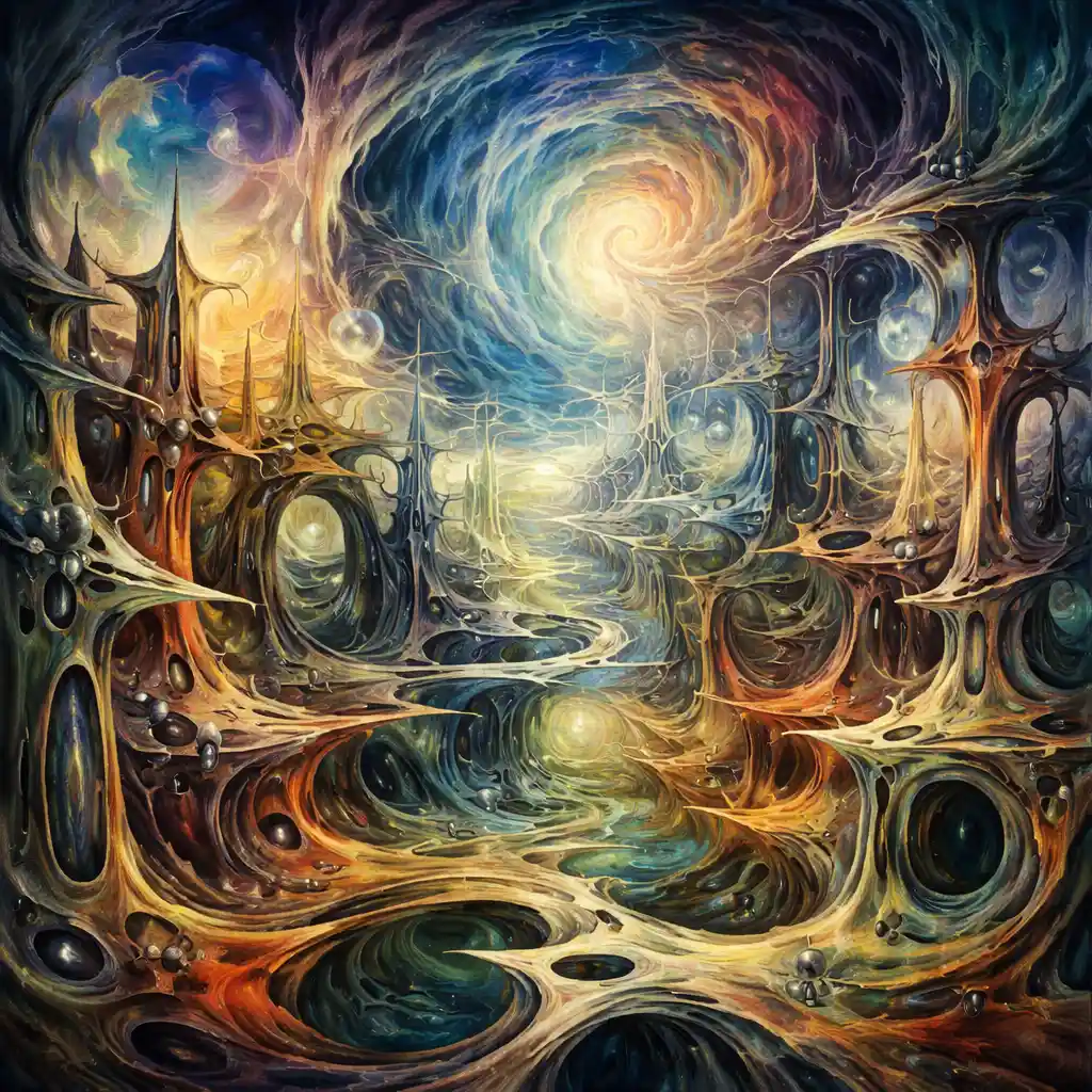Pintura a óleo surreal de formas orgânicas abstratas em espiral