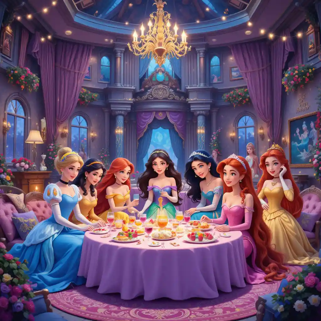 Disney princess sleepover in a cozy luxury mansion