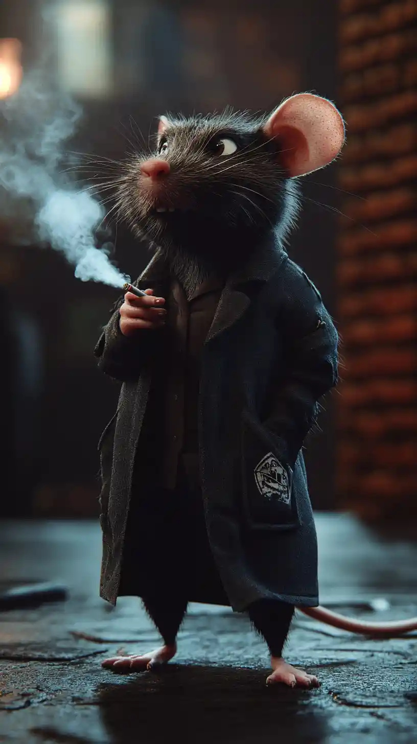 Anthropomorphische, rauchende Ratte im Noir-Digitalgemälde