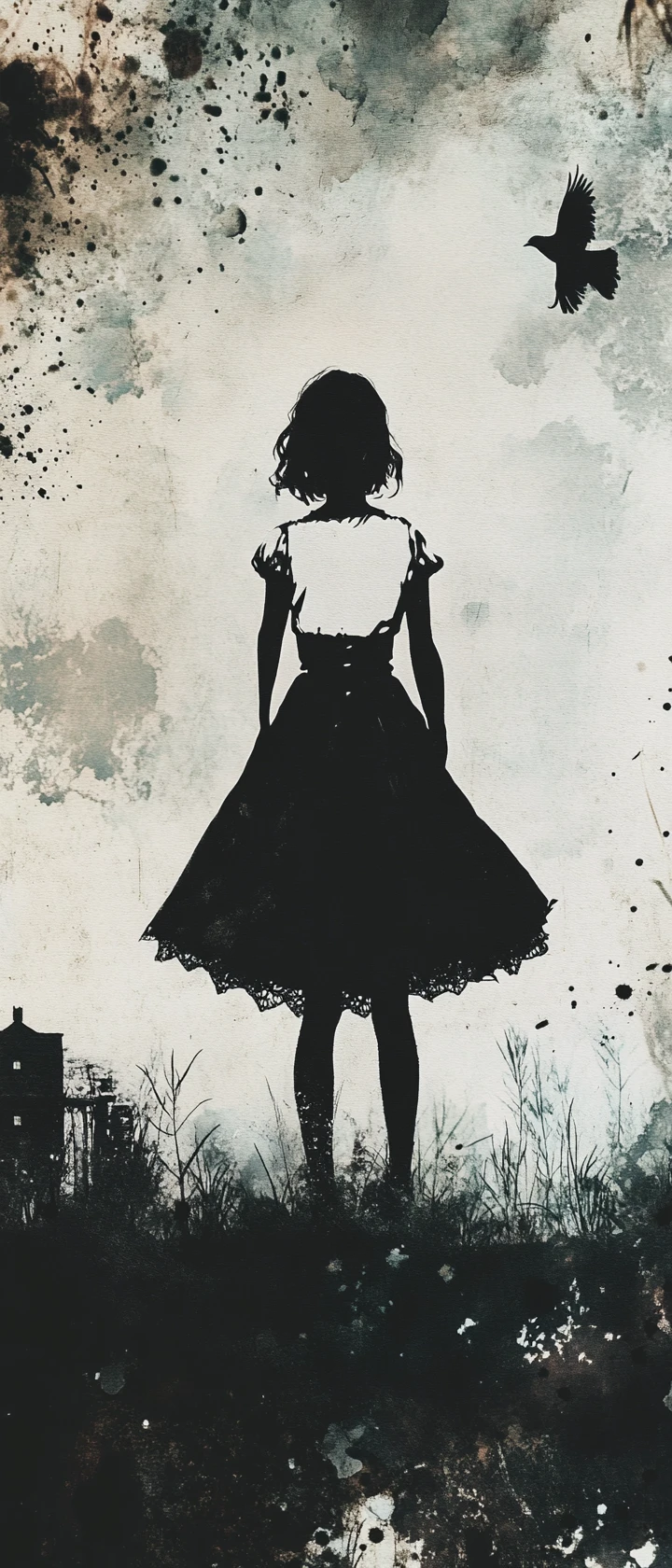 Gothic woman in cornfield under a dark ominous sky