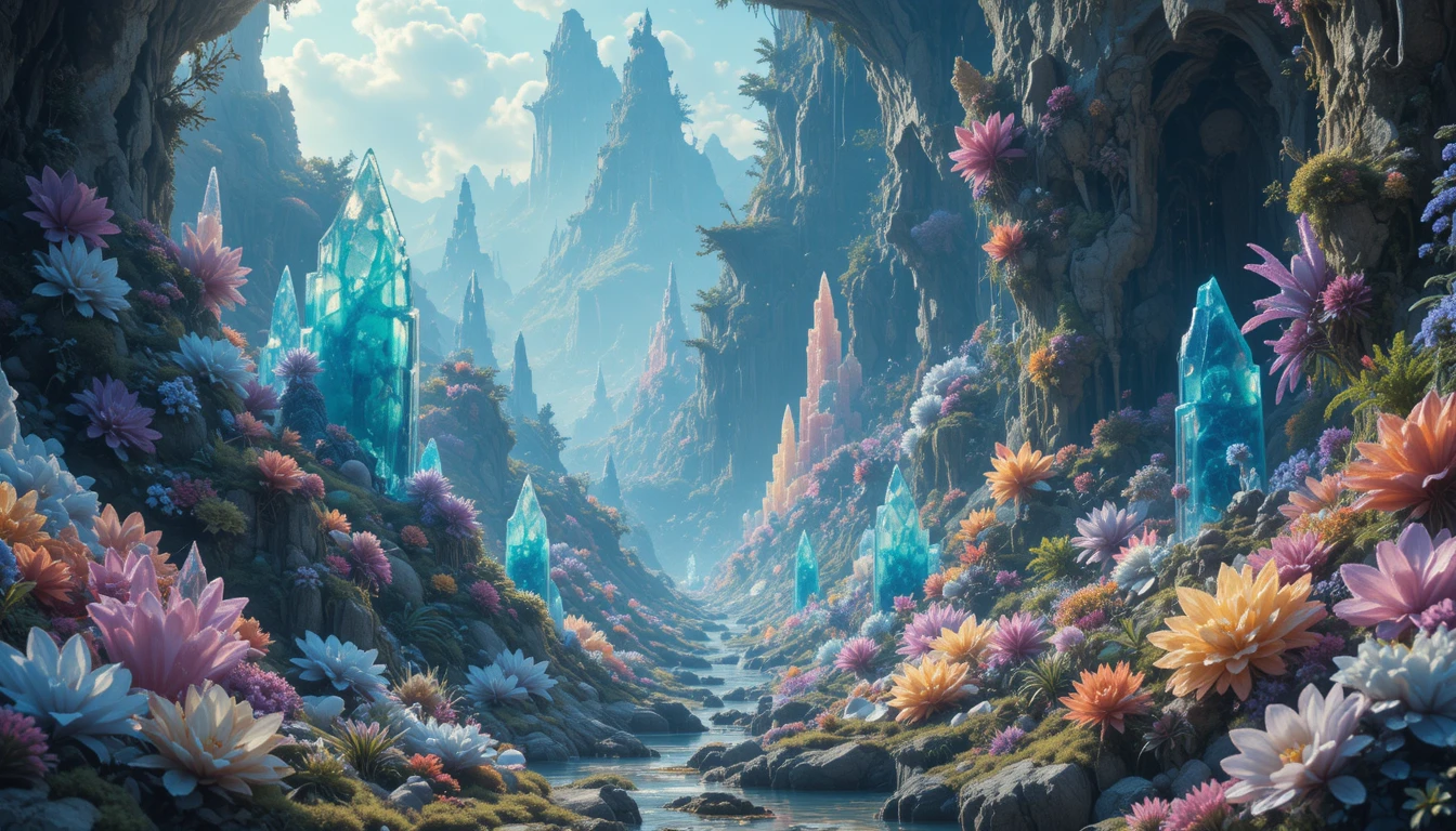 Fusión Fantástica de Minerales, Animales y Plantas en una Sola Escena