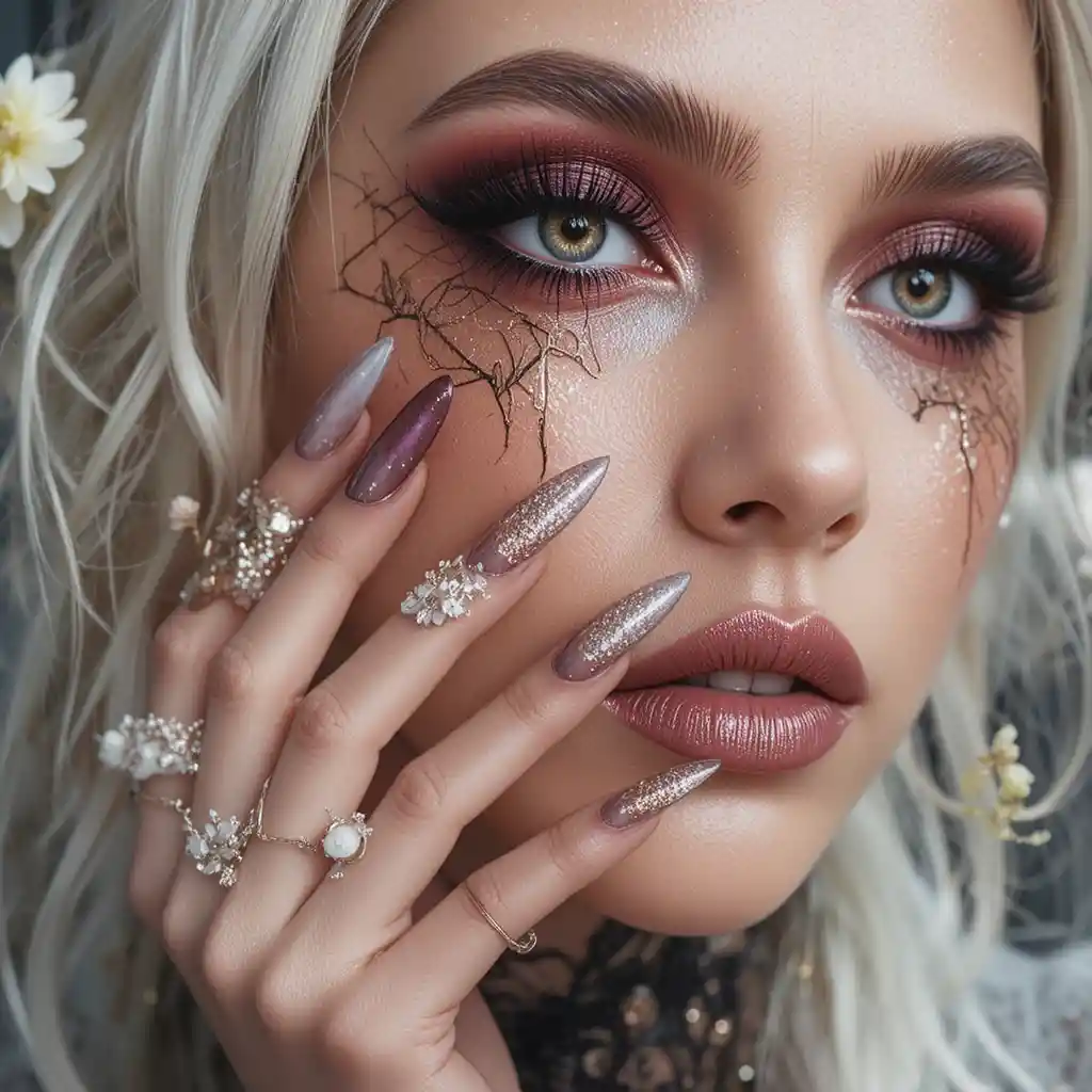 Glitchy-Glam-Nailart mit auffälligen, ungleichen Designs