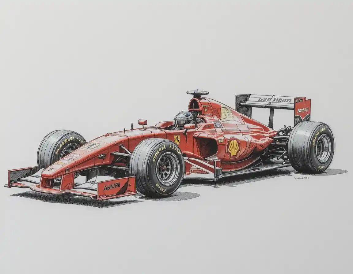 Red Ferrari racing car on sunlit asphalt track