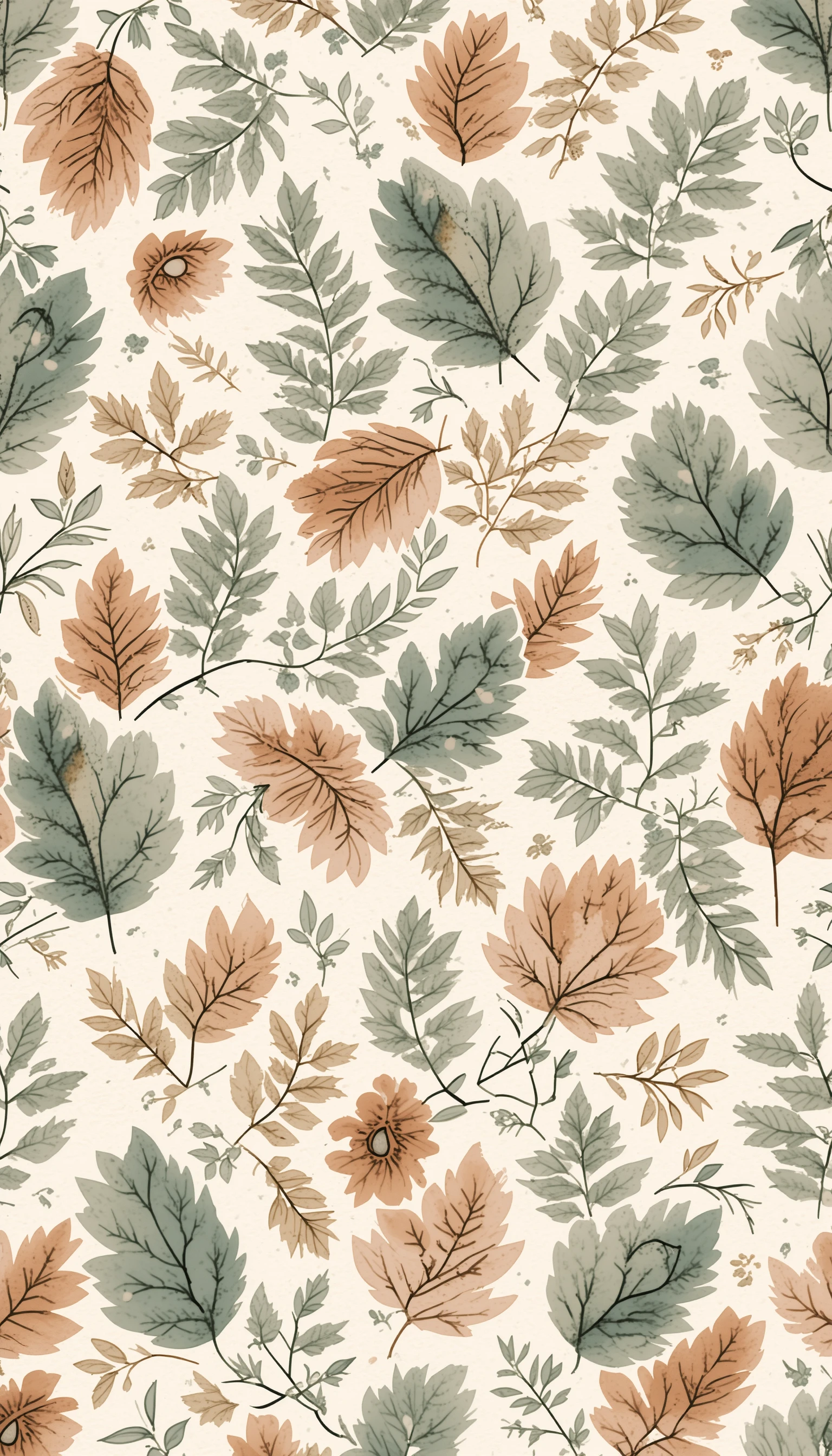 Motif organique continu de feuilles dessinées à la main dans des tons terreux