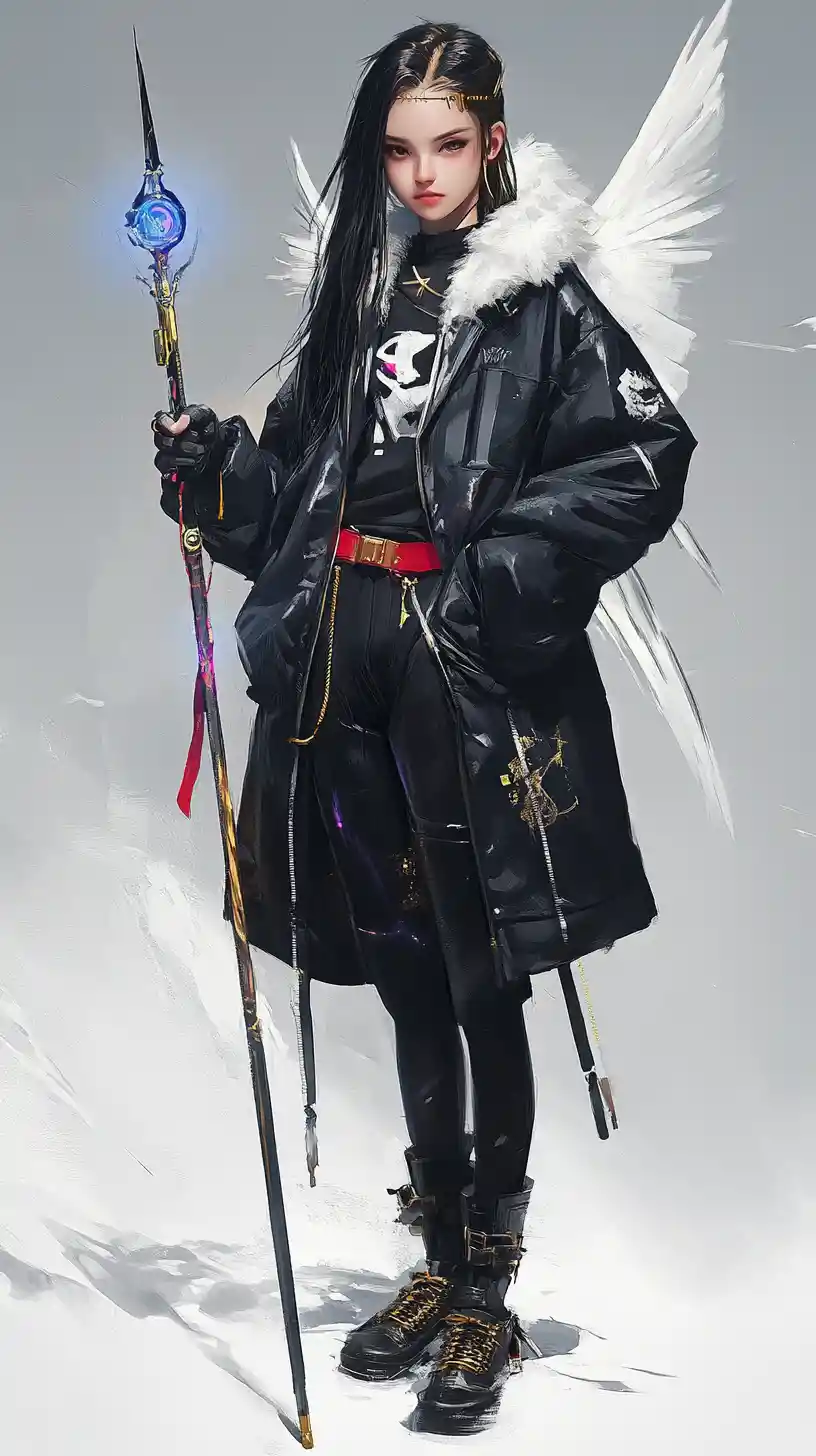 Fantasy girl with ornate spear in a desert stronghold