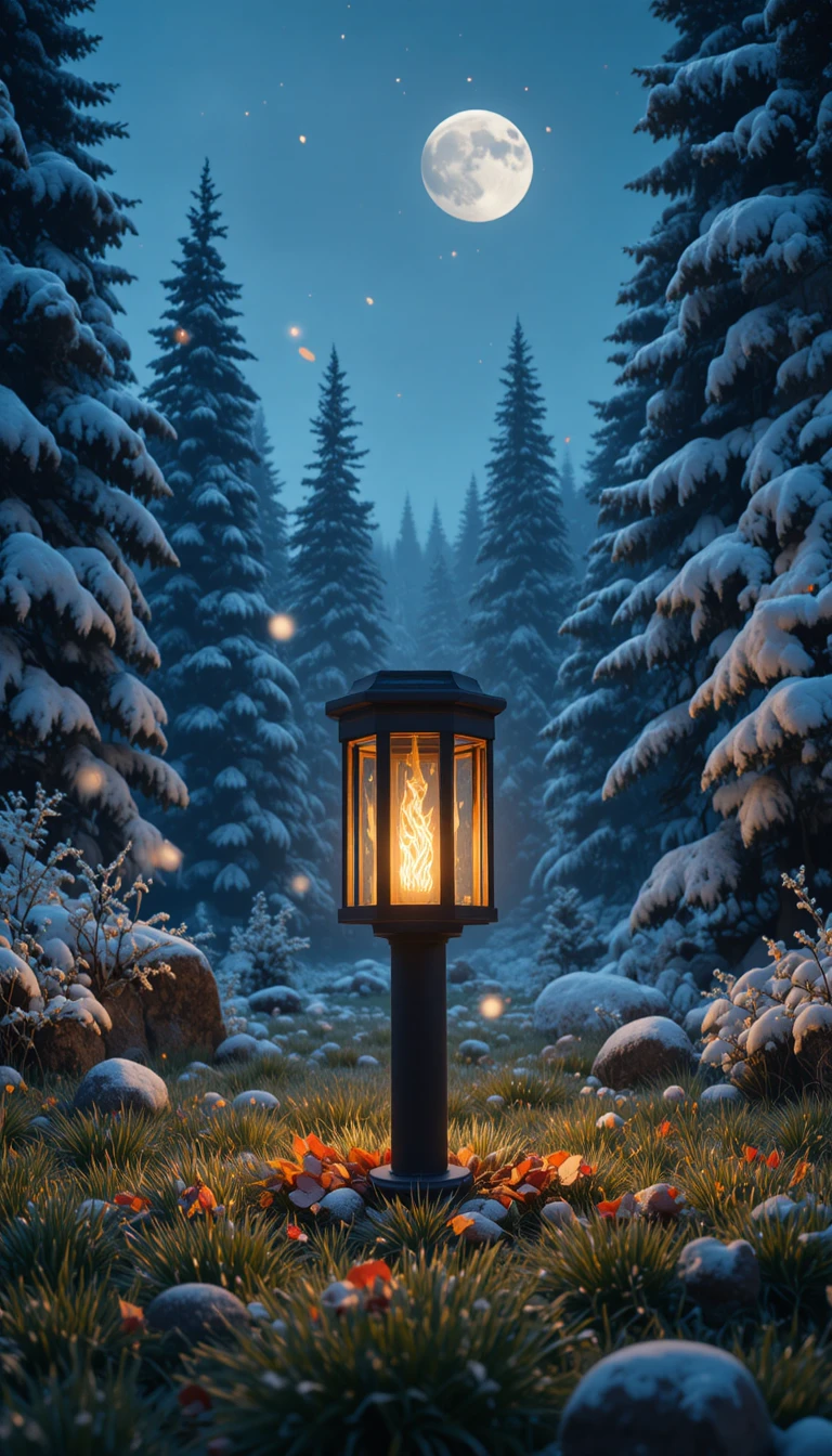 Forêt Enneigée au Clair de Lune sous un Ciel d’Hiver Silencieux
