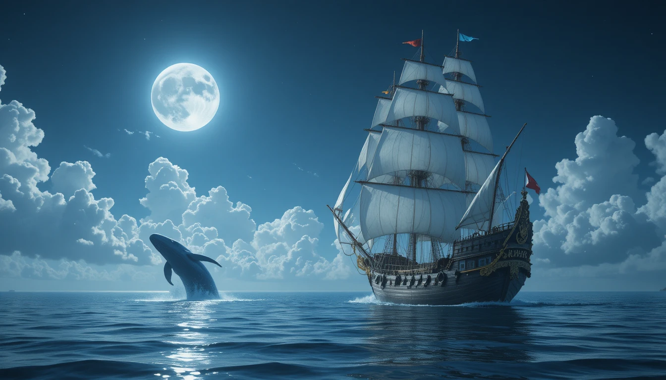 Majestoso navio à vela deslizando sobre um oceano de nuvens