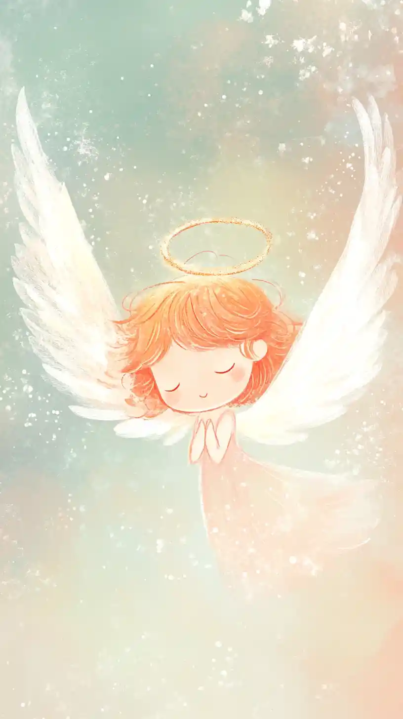 Minimalist angel illustration in soft ethereal pastel space