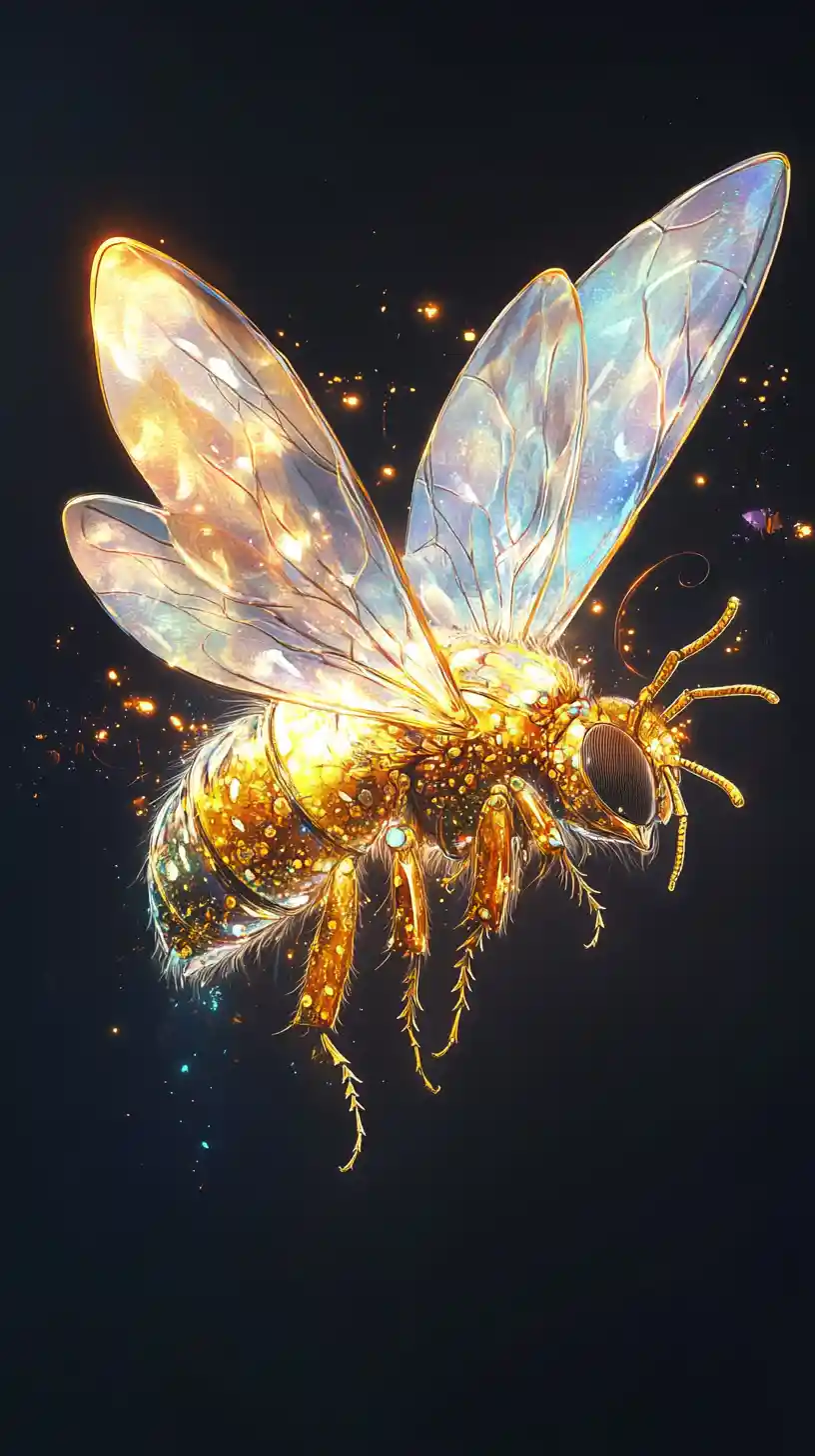 Espíritu de abeja mística y luminosa con cuerpo dorado iridiscente