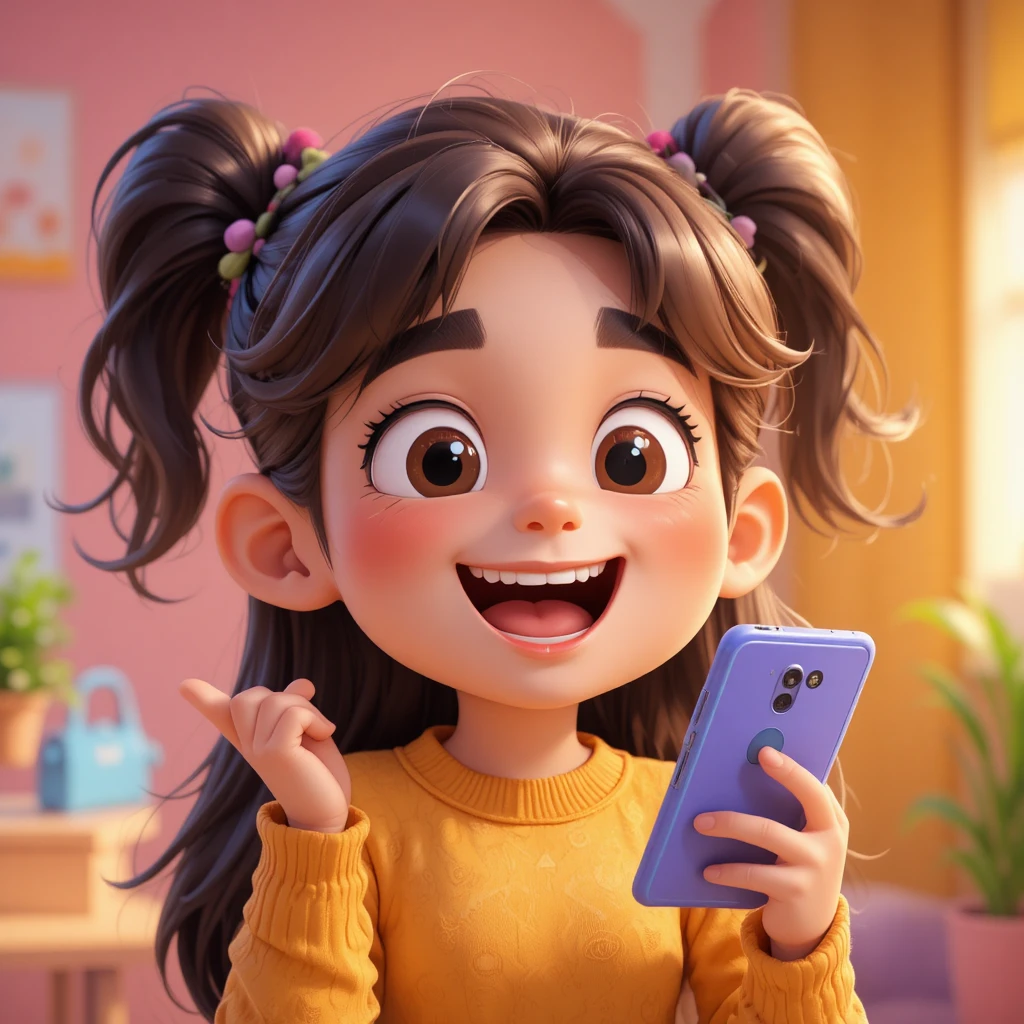 Adorable personnage vlogueur de dessin animé parlant à la caméra de son téléphone