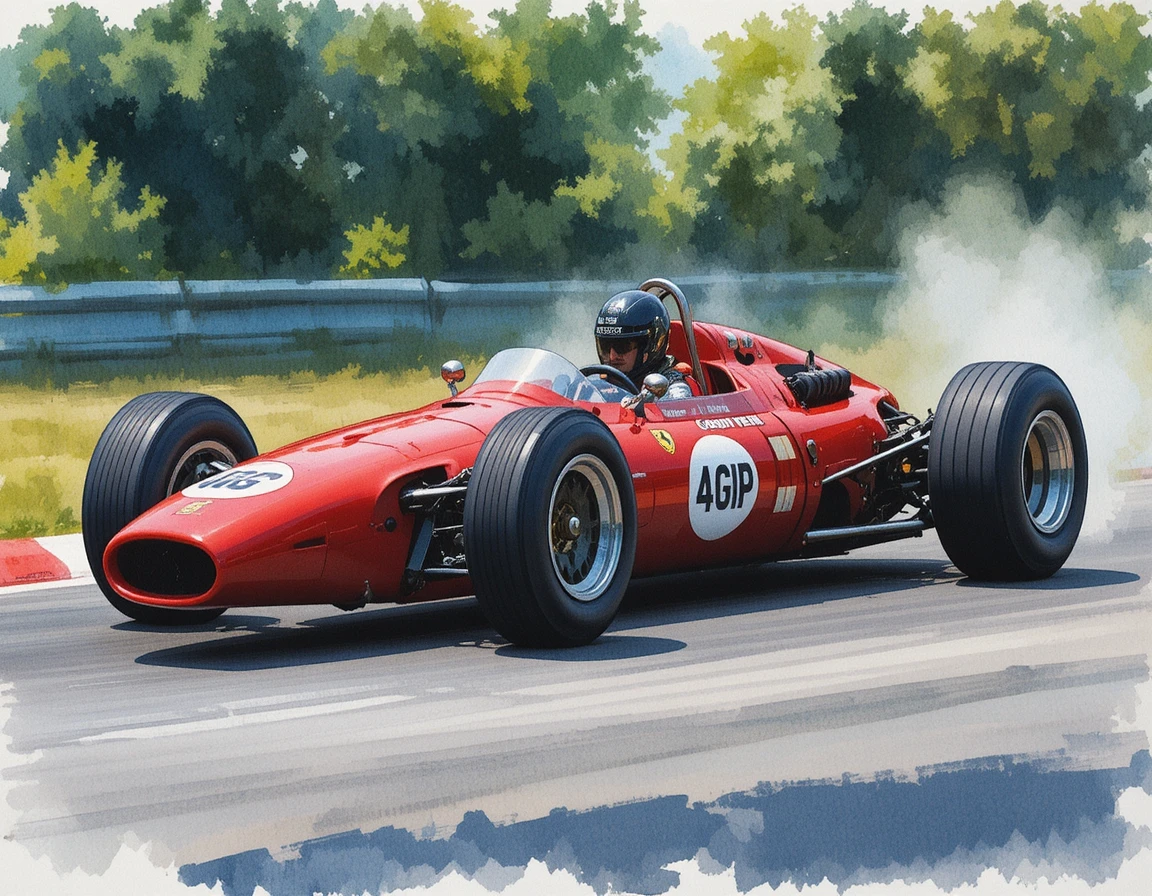 Carro de corrida vermelho no asfalto com piloto de capacete