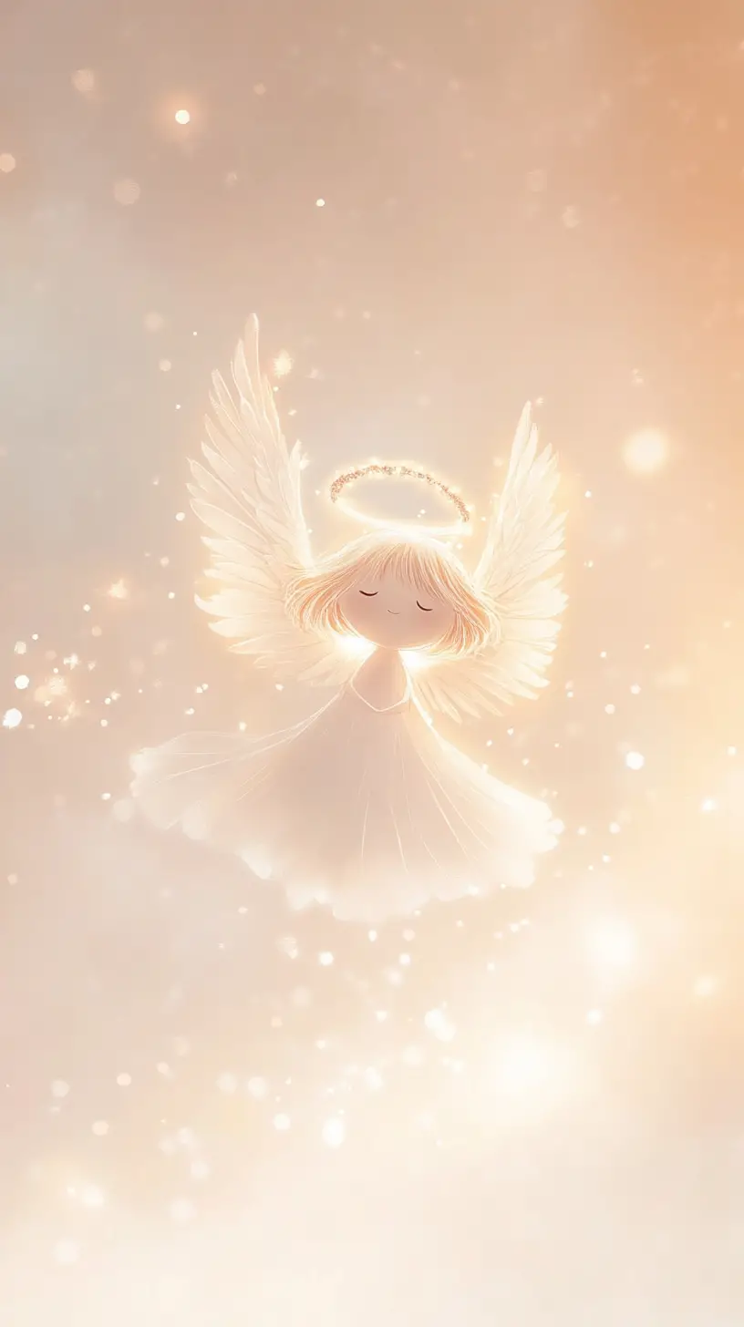 Ilustración minimalista de ángel flotando en un espacio etéreo suave