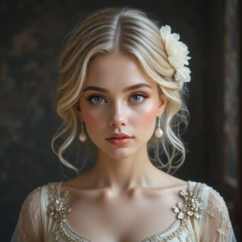Young blonde woman portrait with soft romantic lighting