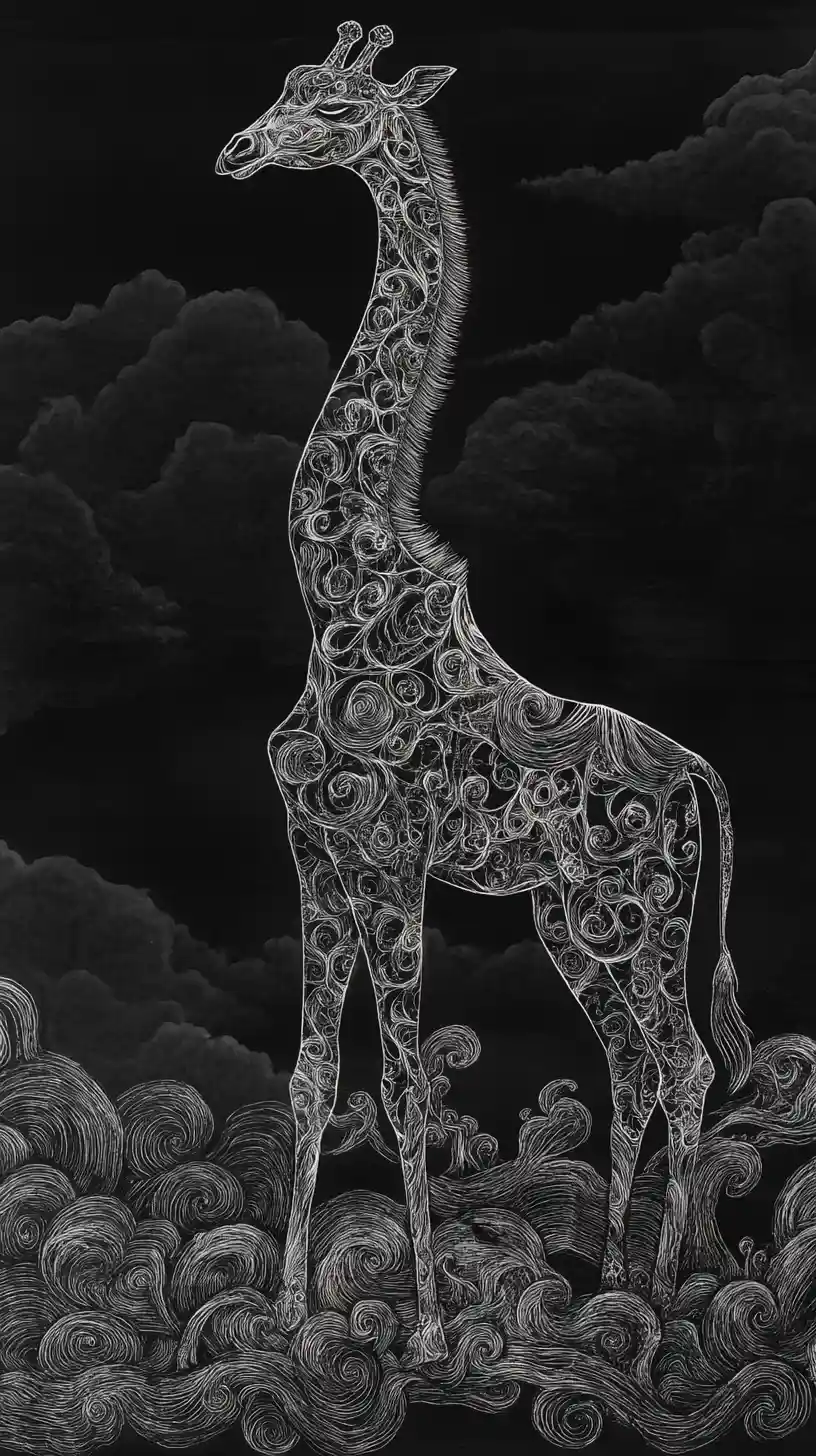 Monochrome embroidered giraffe swirling with yin and yang energy