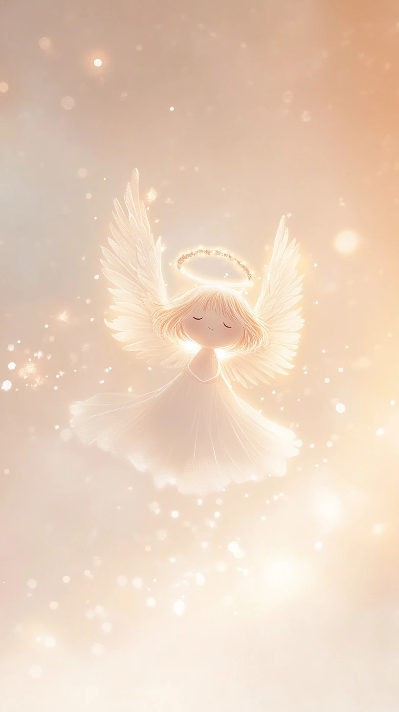 Ilustração minimalista de anjo flutuando em um espaço etéreo suave