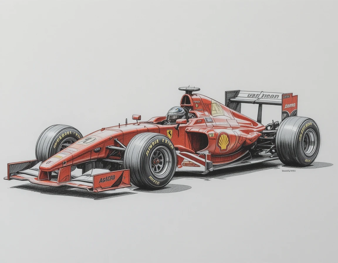 Carro de corrida Ferrari vermelho em pista de asfalto banhada pelo sol