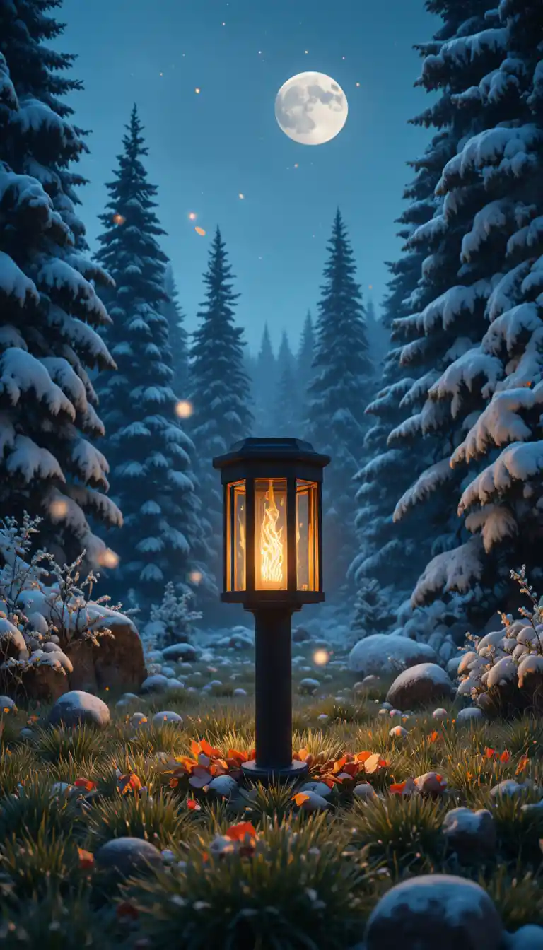 Forêt Enneigée au Clair de Lune sous un Ciel d’Hiver Silencieux