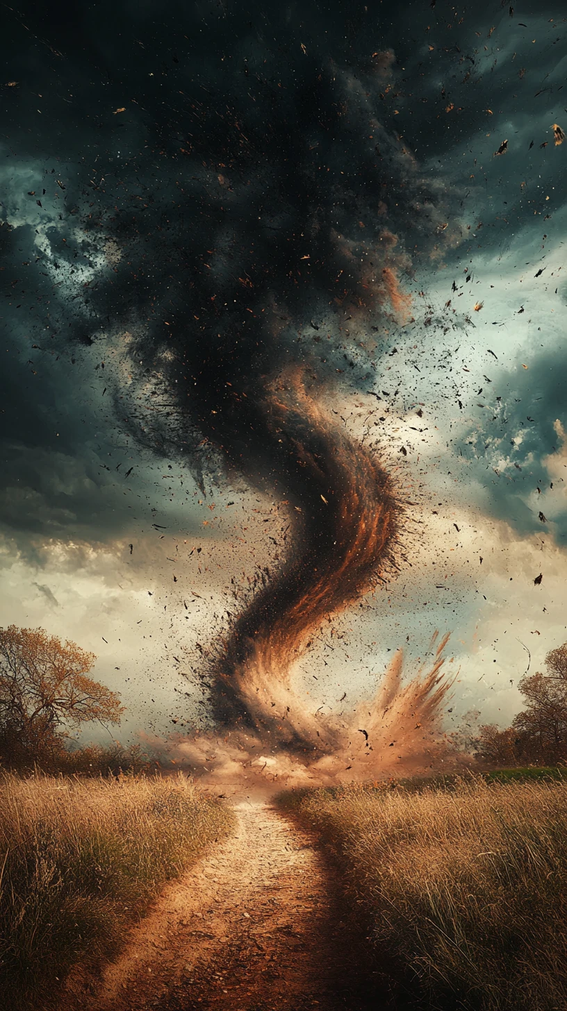 Ilusão surreal de tornado formando uma estranha cena com múltiplas imagens