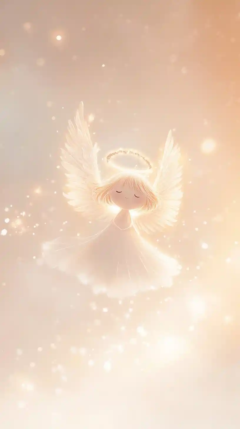 Illustration minimaliste d’un ange flottant dans un espace éthéré et doux