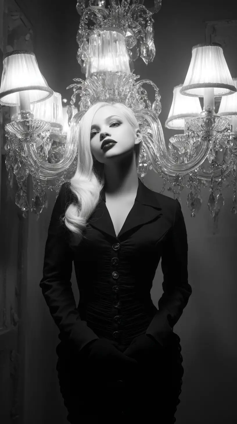 Femme fatale élégante dans une scène éditoriale de mode contemporaine