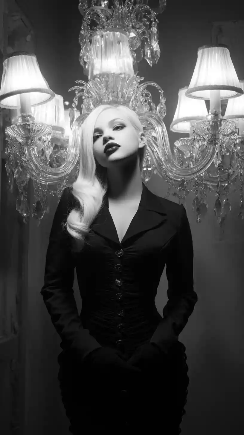 Elegant femme fatale in contemporary fashion editorial scene