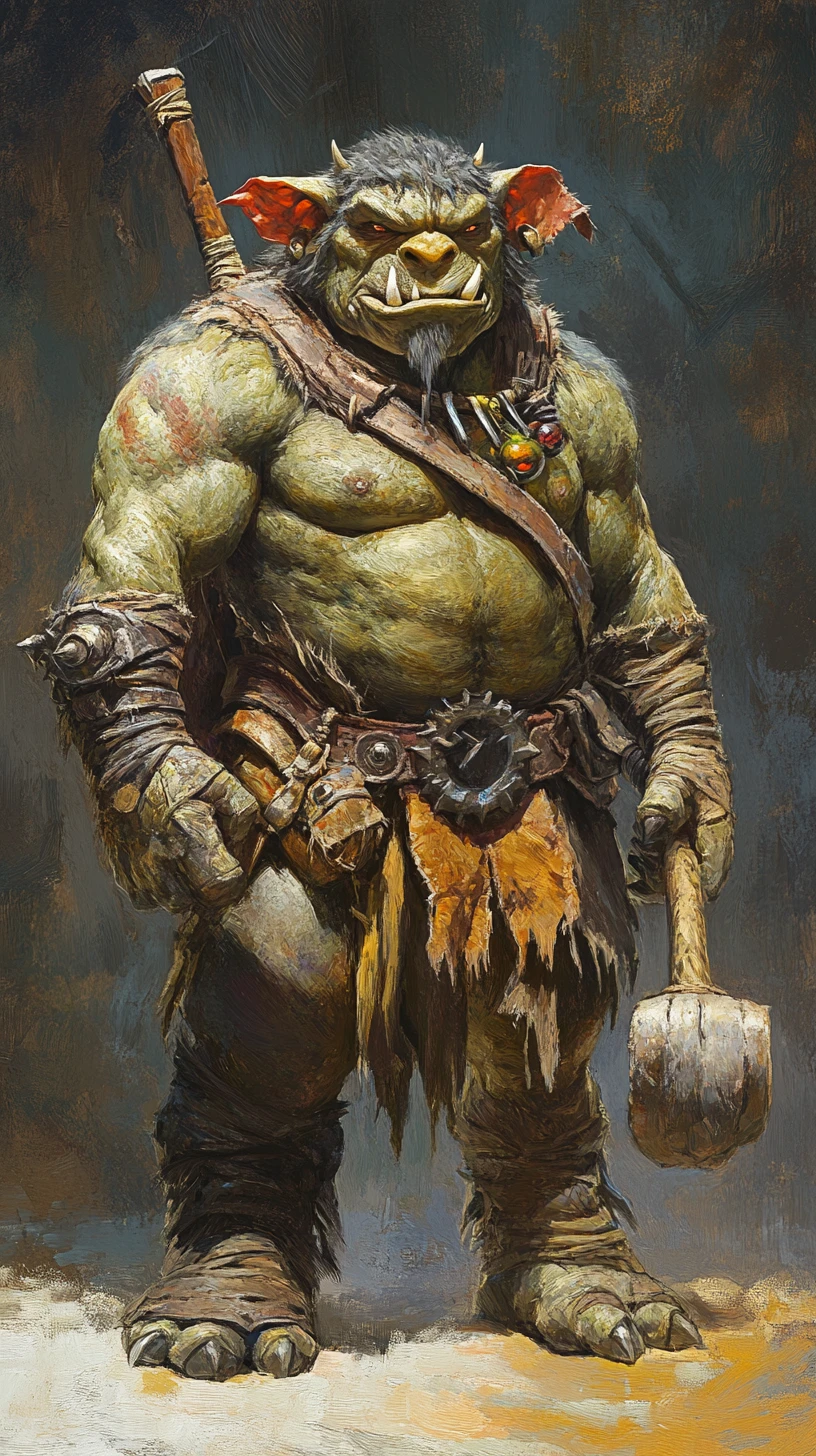 Entschlossener Oger mit übergrober Keule in Fantasy-Illustration