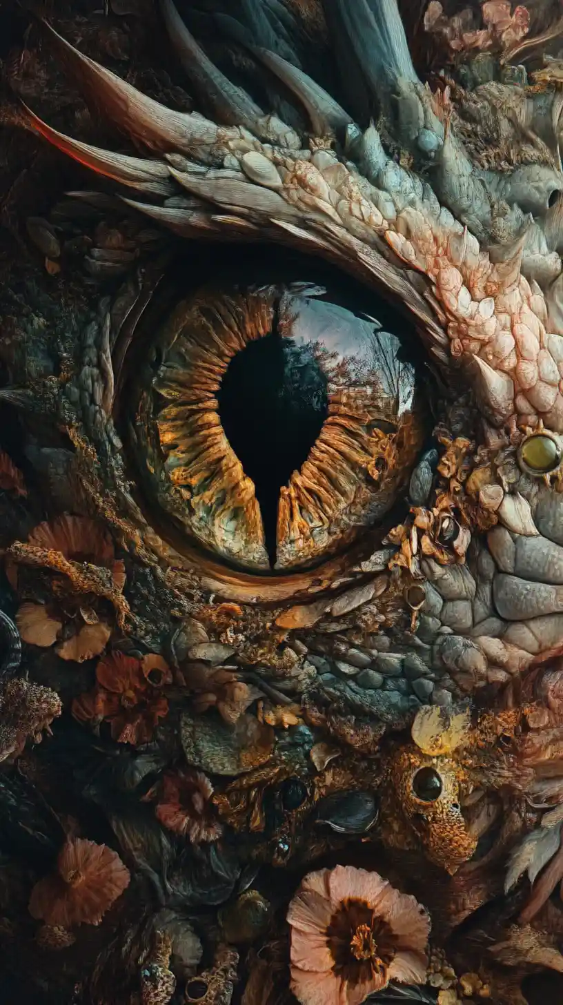 Très gros plan surréaliste d’un mystérieux œil de dragon