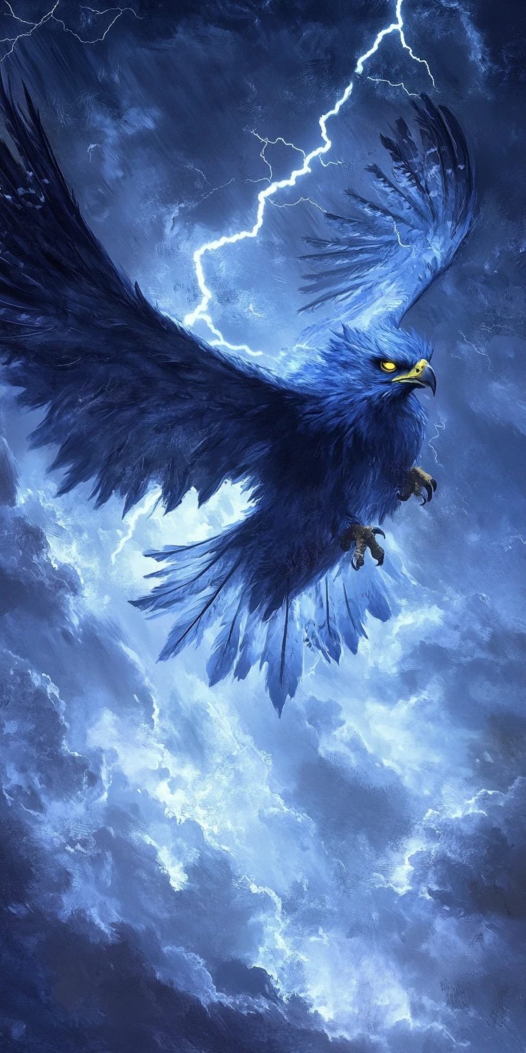 Majestueux oiseau-tonnerre volant dans une tempête éclairée par la foudre