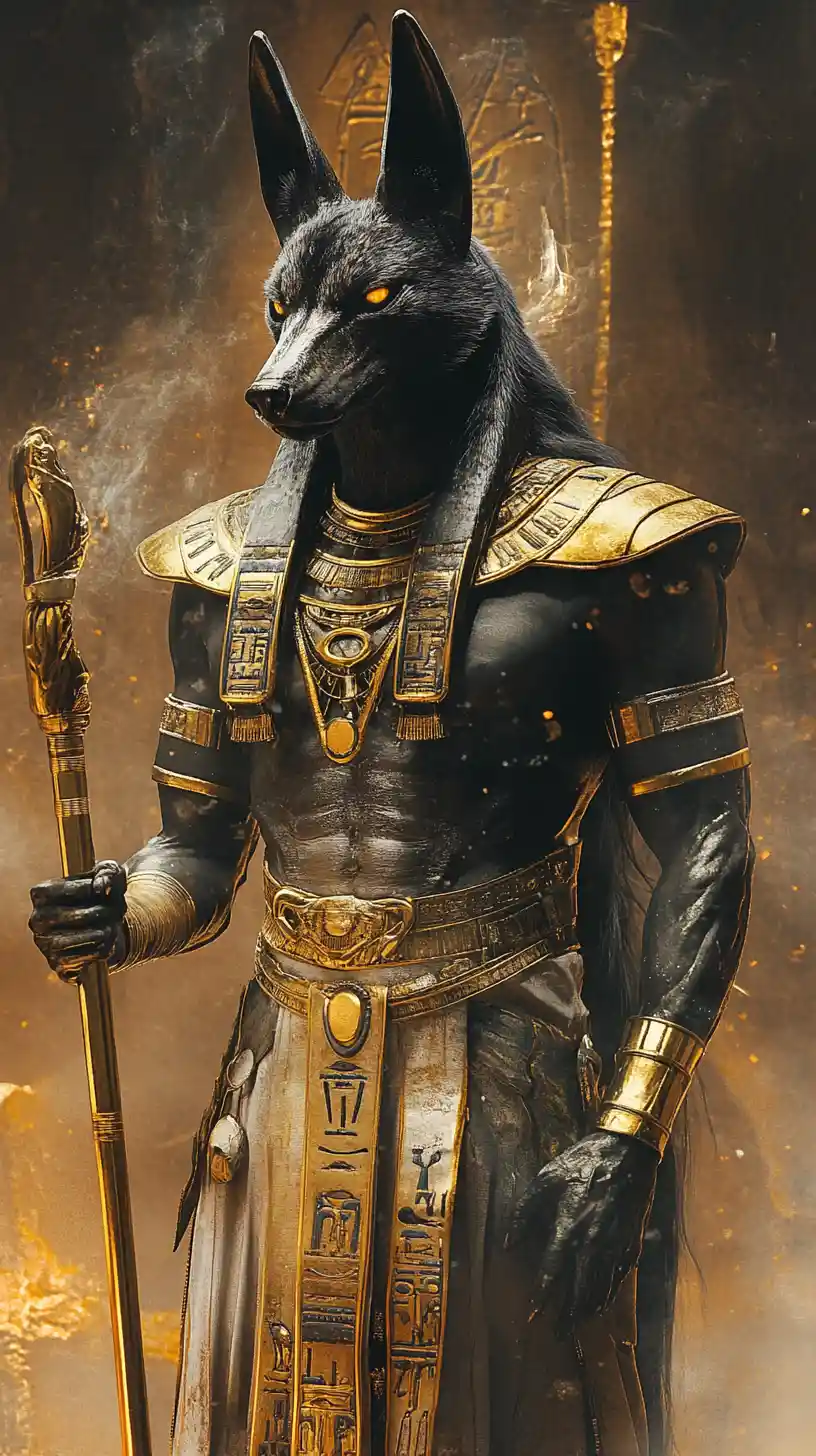Fantasy depiction of a jackal headed Egyptian god