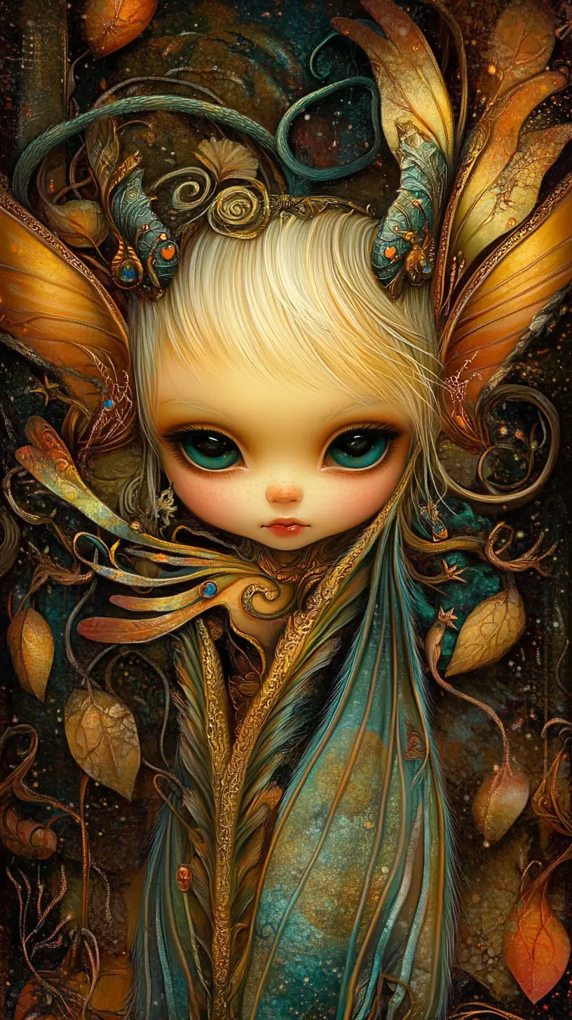Whimsical warlock elf in a colorful halloween fantasy scene