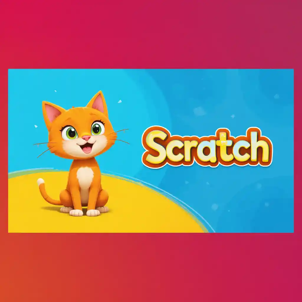 Cheerful Scratch cat and logo on vibrant thumbnail design