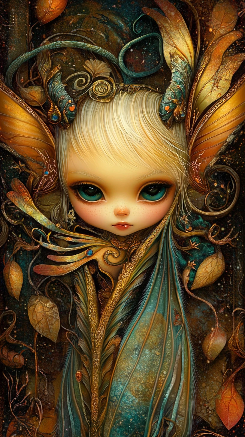 Whimsical warlock elf in a colorful halloween fantasy scene