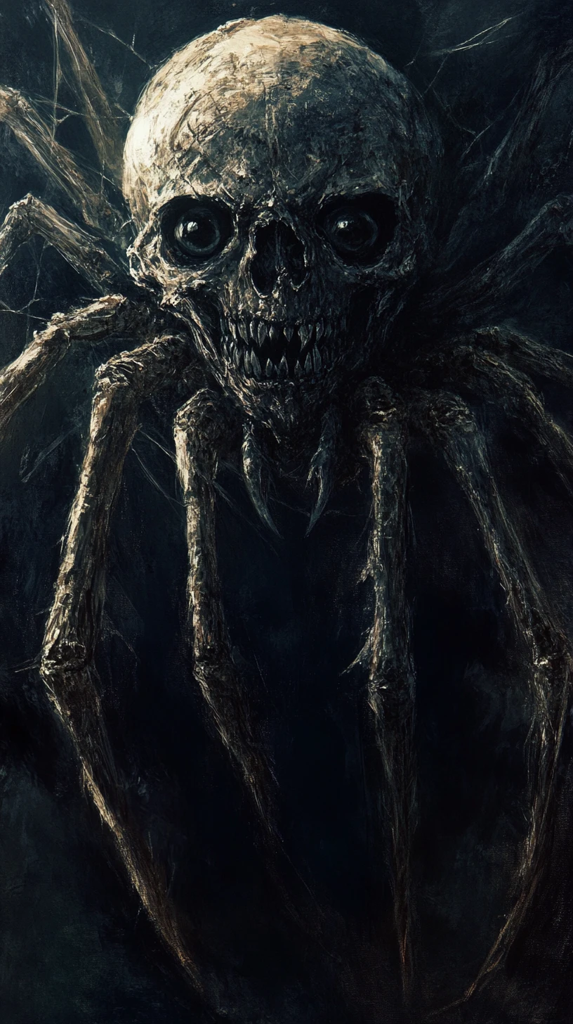 Terrifying Skull Spider Monster In Dark Fantasy Painting