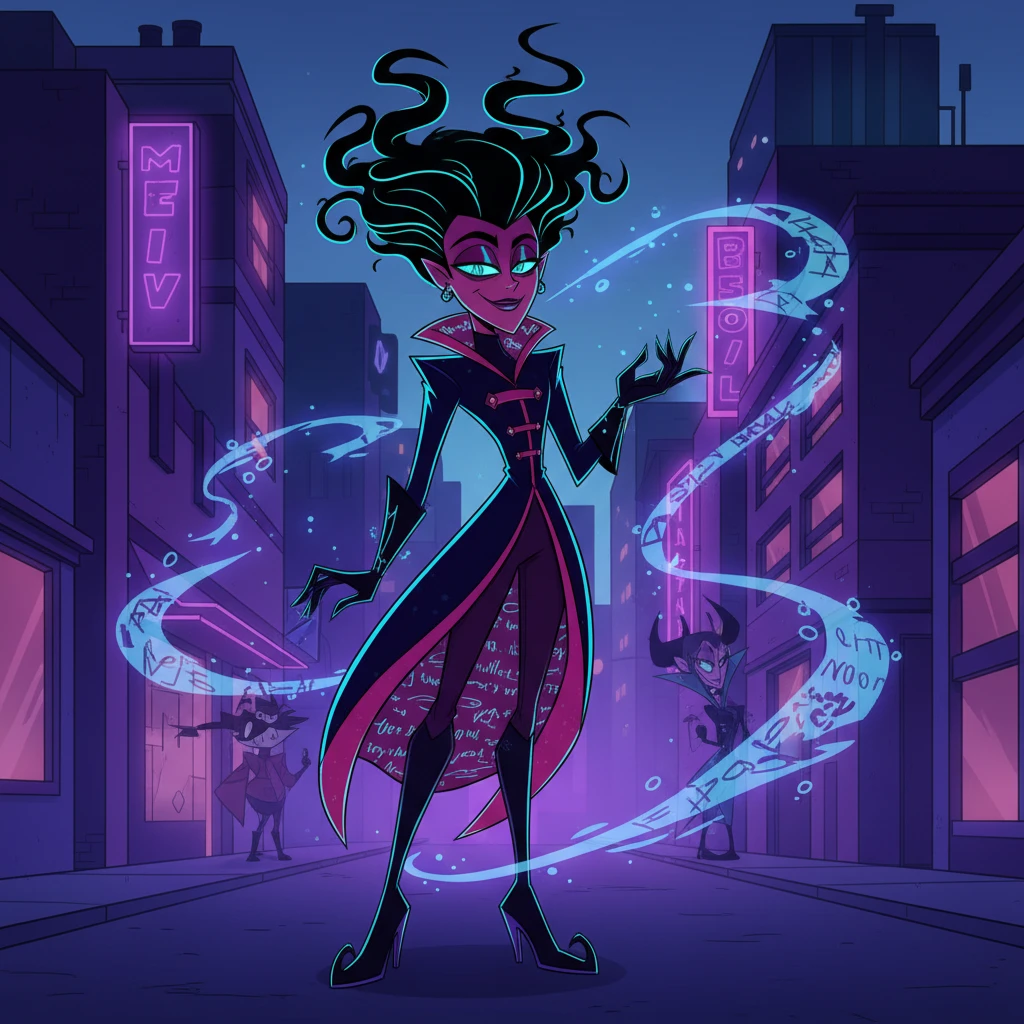 Femme de cabaret à la peau néon en manteau de velours lumineux