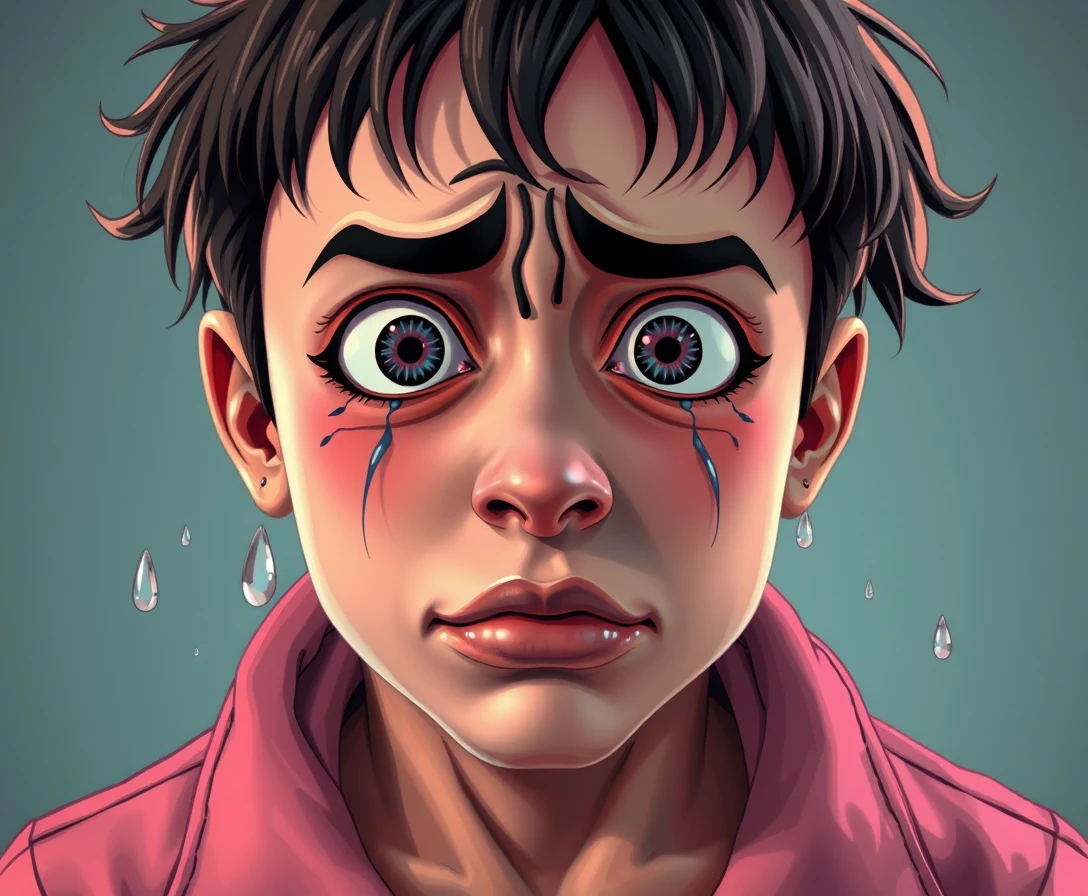 Scène de bande dessinée pop surréaliste avec personnage solitaire disproportionné