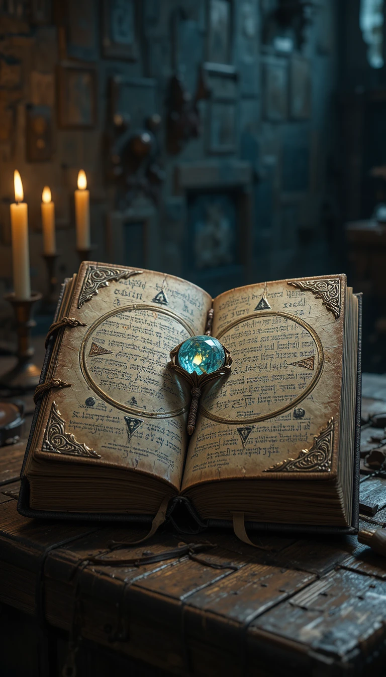 Antico libro di pelle che si apre su una scrivania di legno consumata