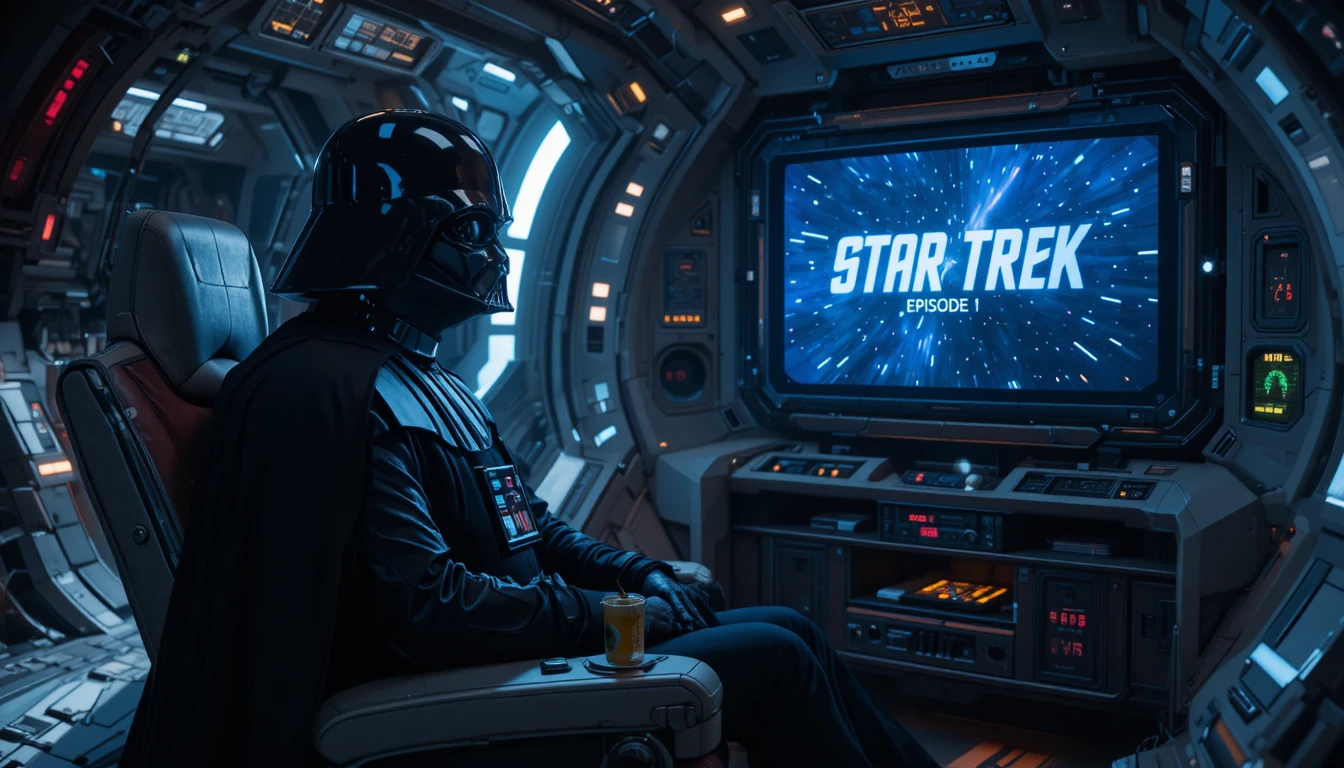 Darth Vader Relaxing In His Spaceship Watching Television