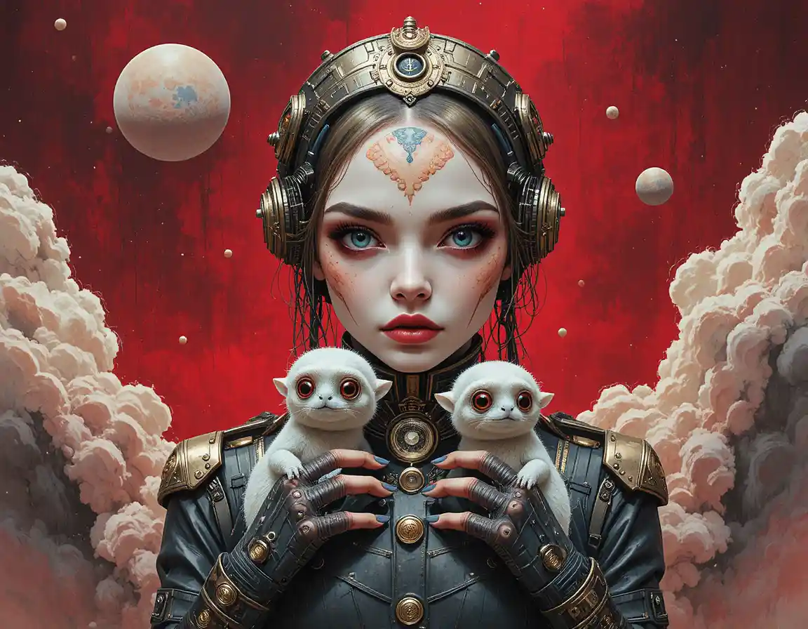 Steampunk cyborg doll with porcelain face and brass crown