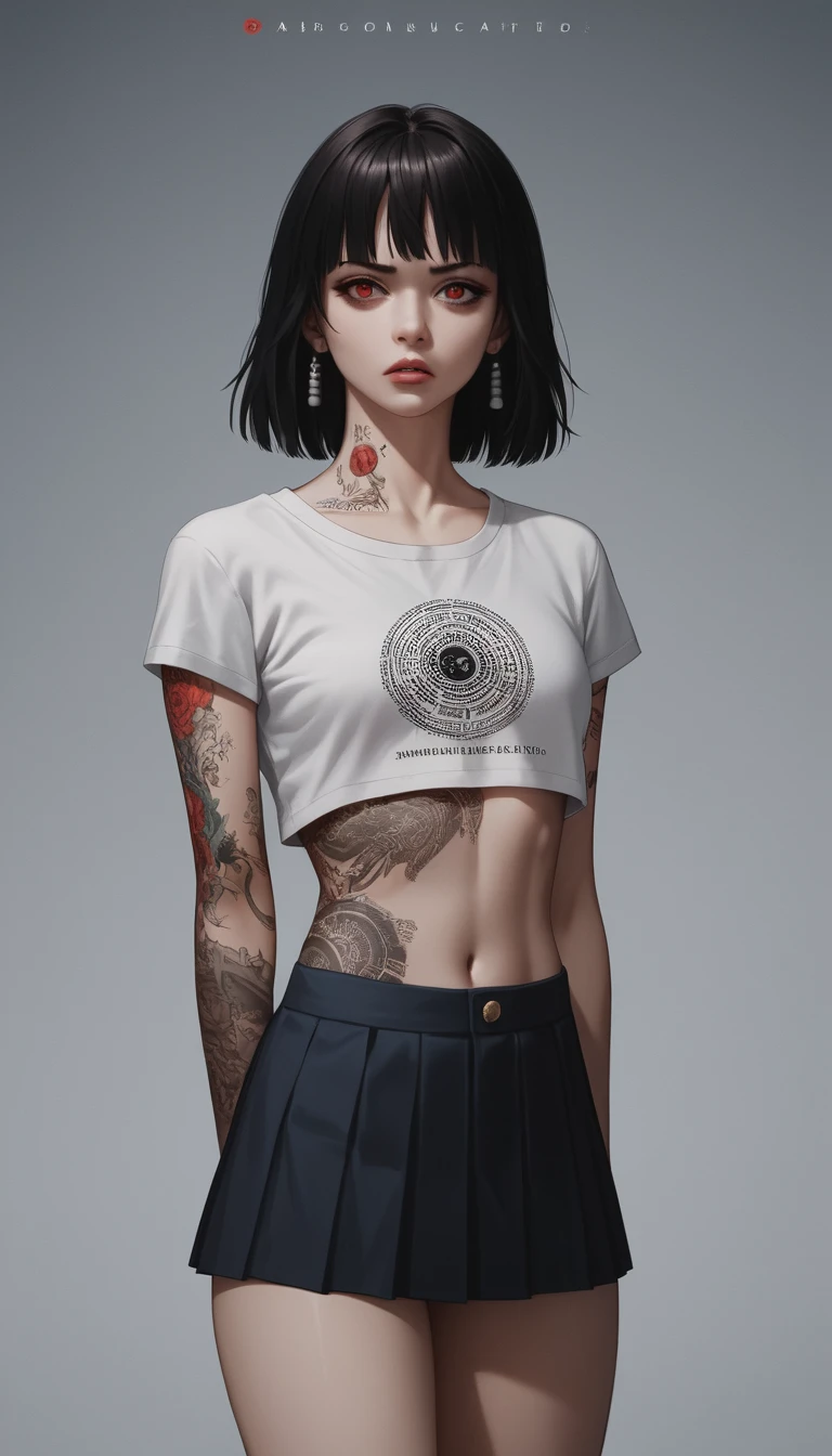 Japanese schoolgirl with tattoos in visible emotional anguish