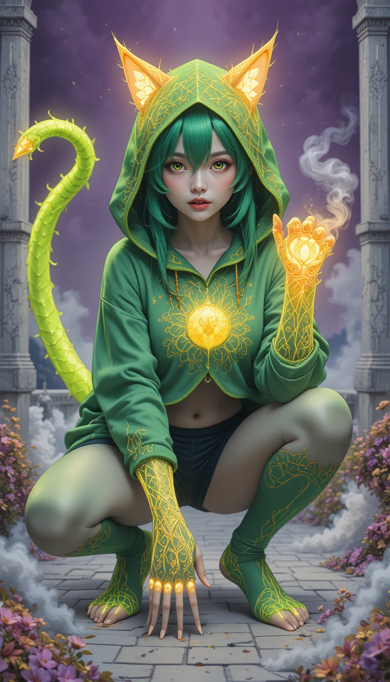 Mythical spirit creature near a white fantasy palace