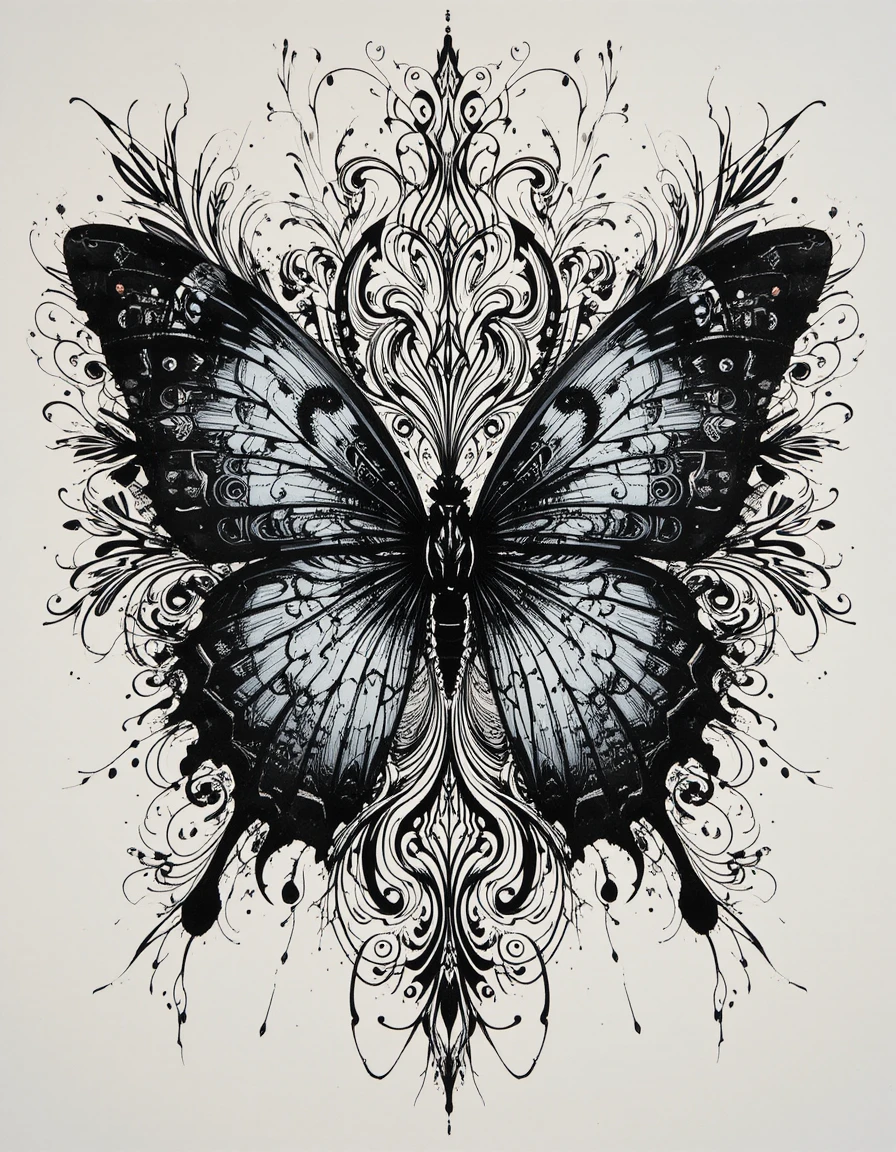 Abstract butterfly silhouette within swirling illusion vortex
