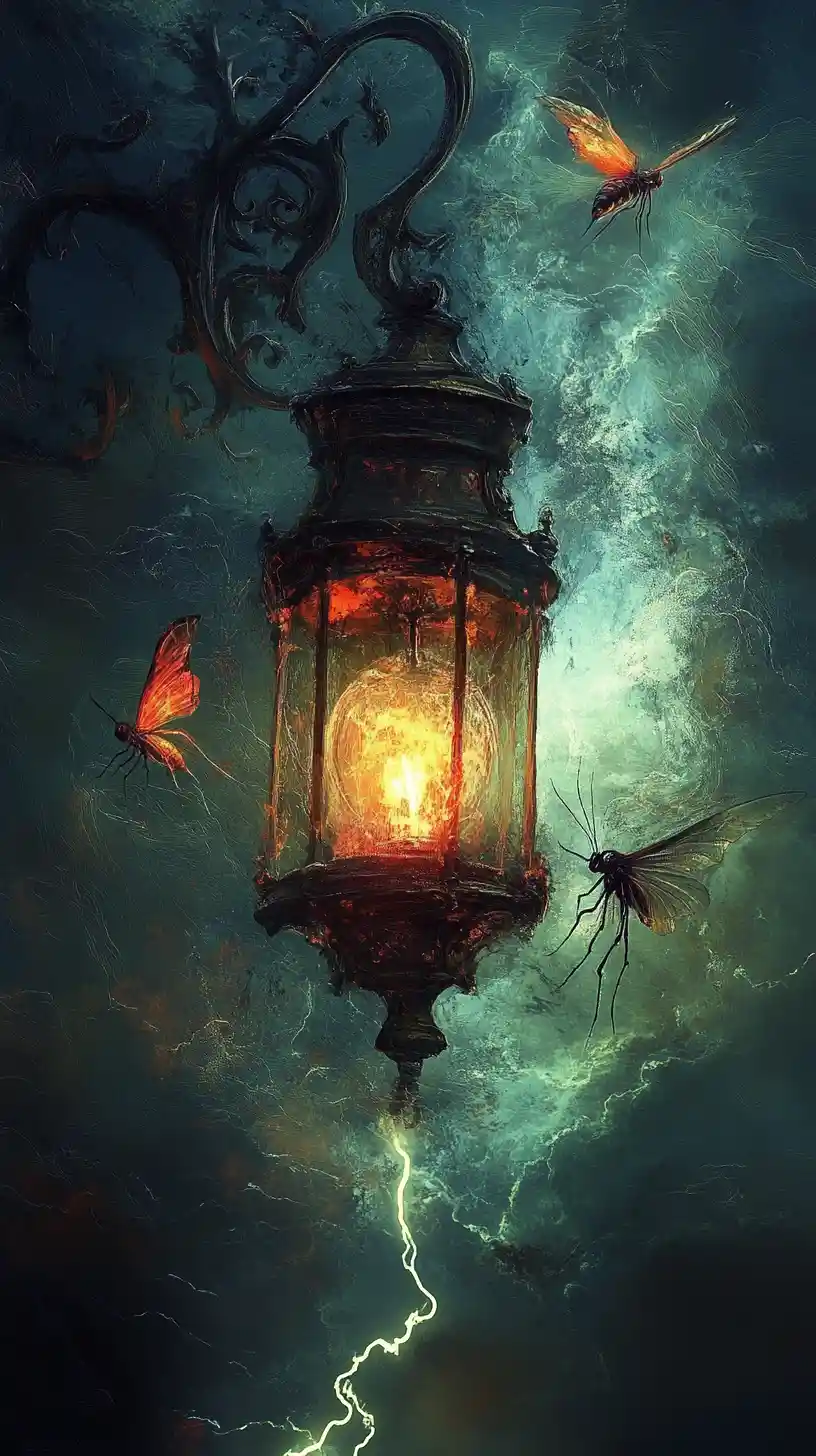 Illusion surréaliste d’une lanterne lumineuse aux lueurs de lucioles